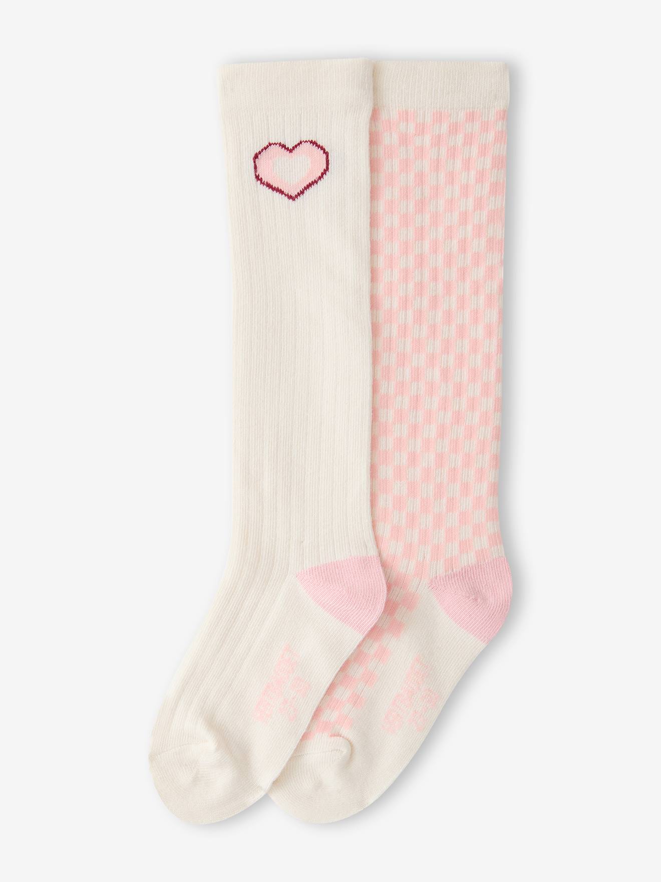 Lot de 2 chaussettes hautes fille rose bonbon