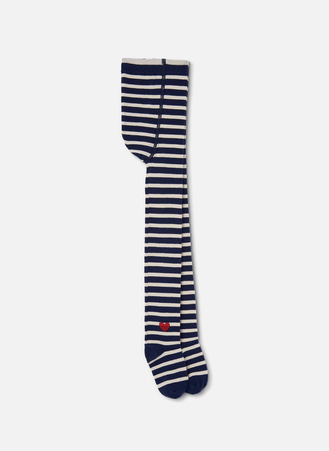 Collant Fille Rayé Avec Coeur Bleu