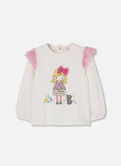 T-shirt en maille fille imprimé poupée avec tulle  - vertbaudet enfant