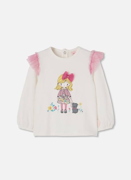 T-shirt en maille fille imprimé poupée avec tulle  - vertbaudet enfant