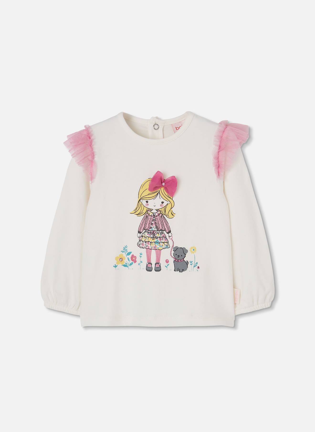 T-shirt Fille En Maille Imprimé Poupée Avec Tulle Blanc