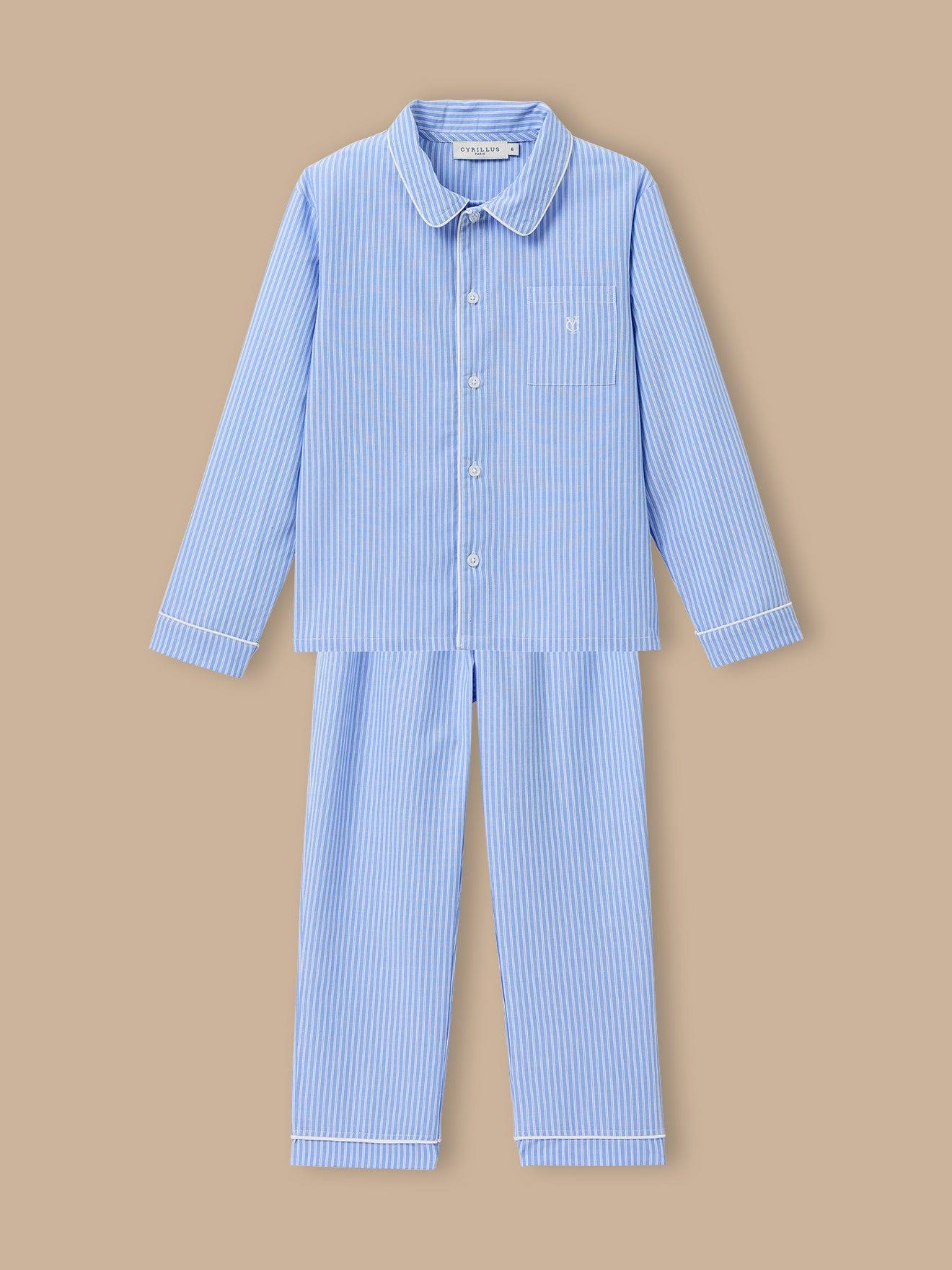 Pyjama Grand-père Rayé Garçon Rayure Bleu/ecru
