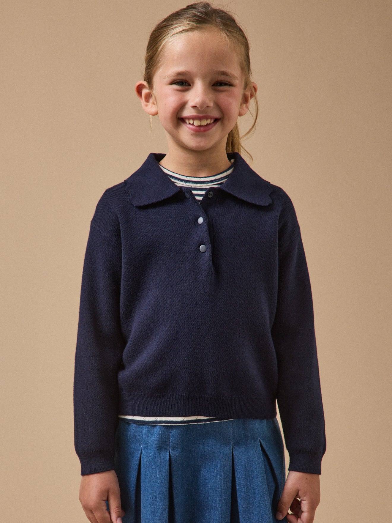 Pull Milano Col Polo Fille Marine