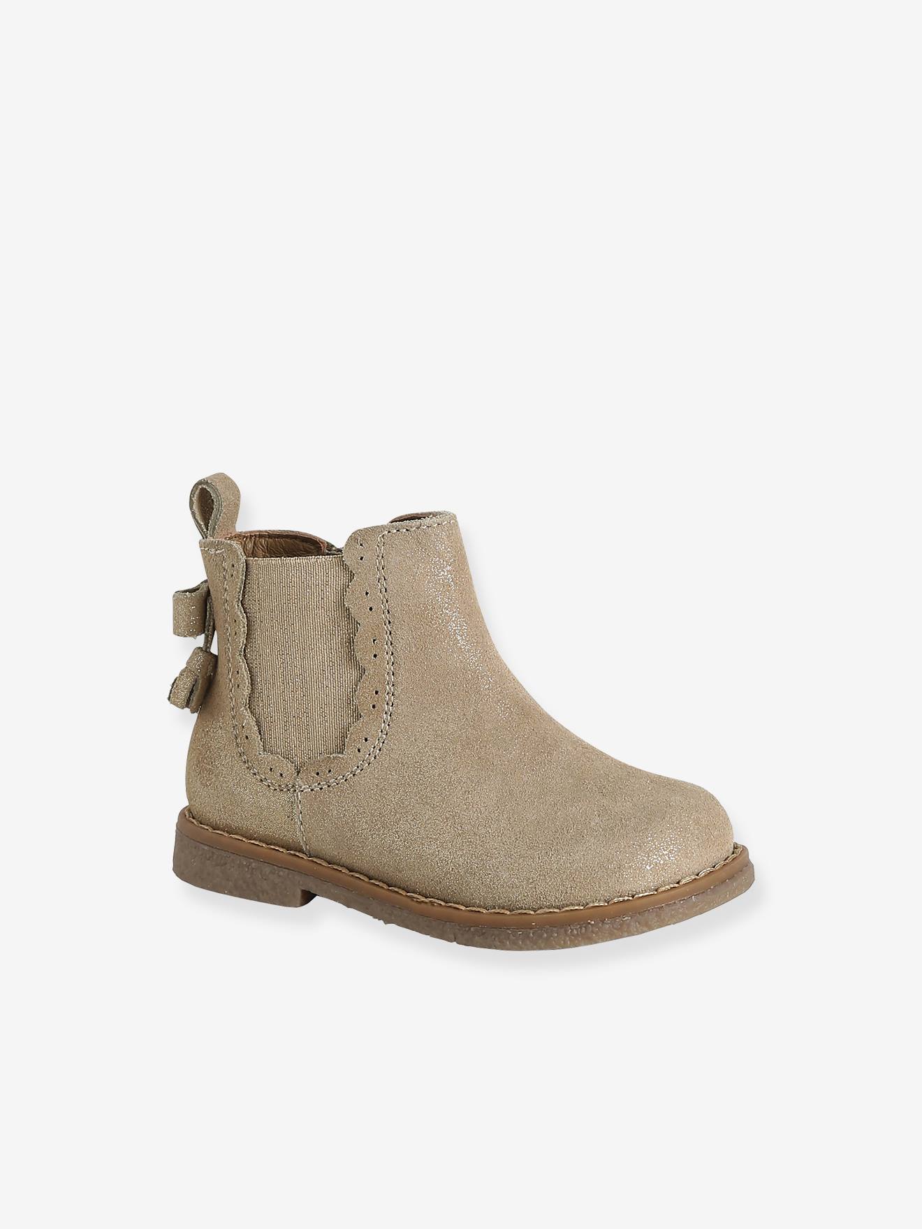 Boots bébé fille cuir zippées jaune d'or