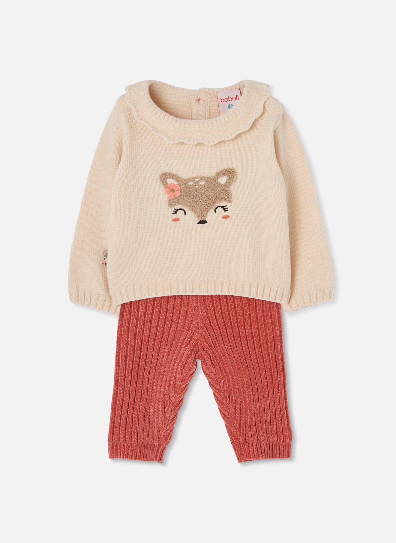 Ensemble Bébé Fille Brodé Cerf Blanc