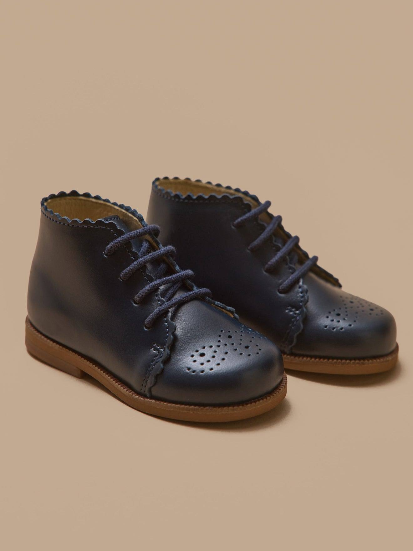 Bottines Bout Fleuri Cuir Bébé Marine Bottines Bout Fleuri Cuir Bébé Marine