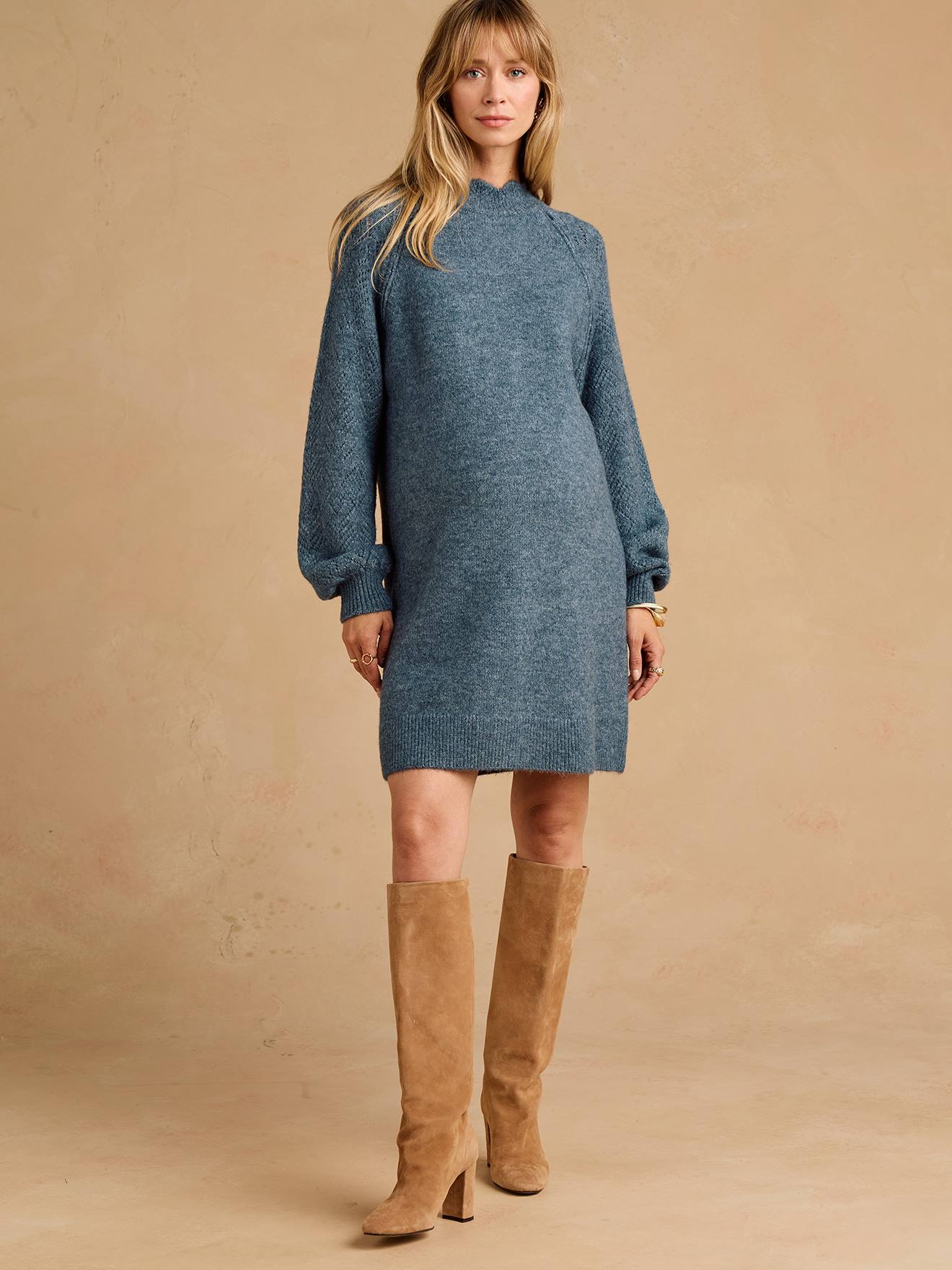 Robe pull grossesse et allaitement bleu grisé