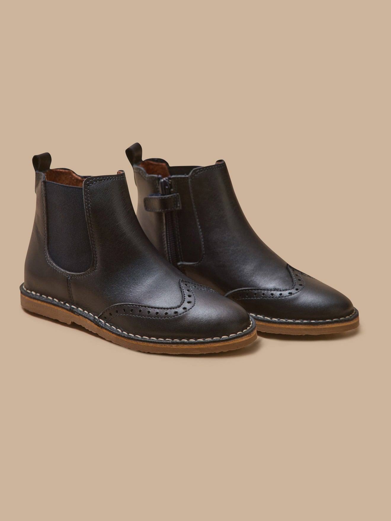 Boots Bout Fleuri Fille En Cuir Encre Boots Bout Fleuri Fille En Cuir Encre