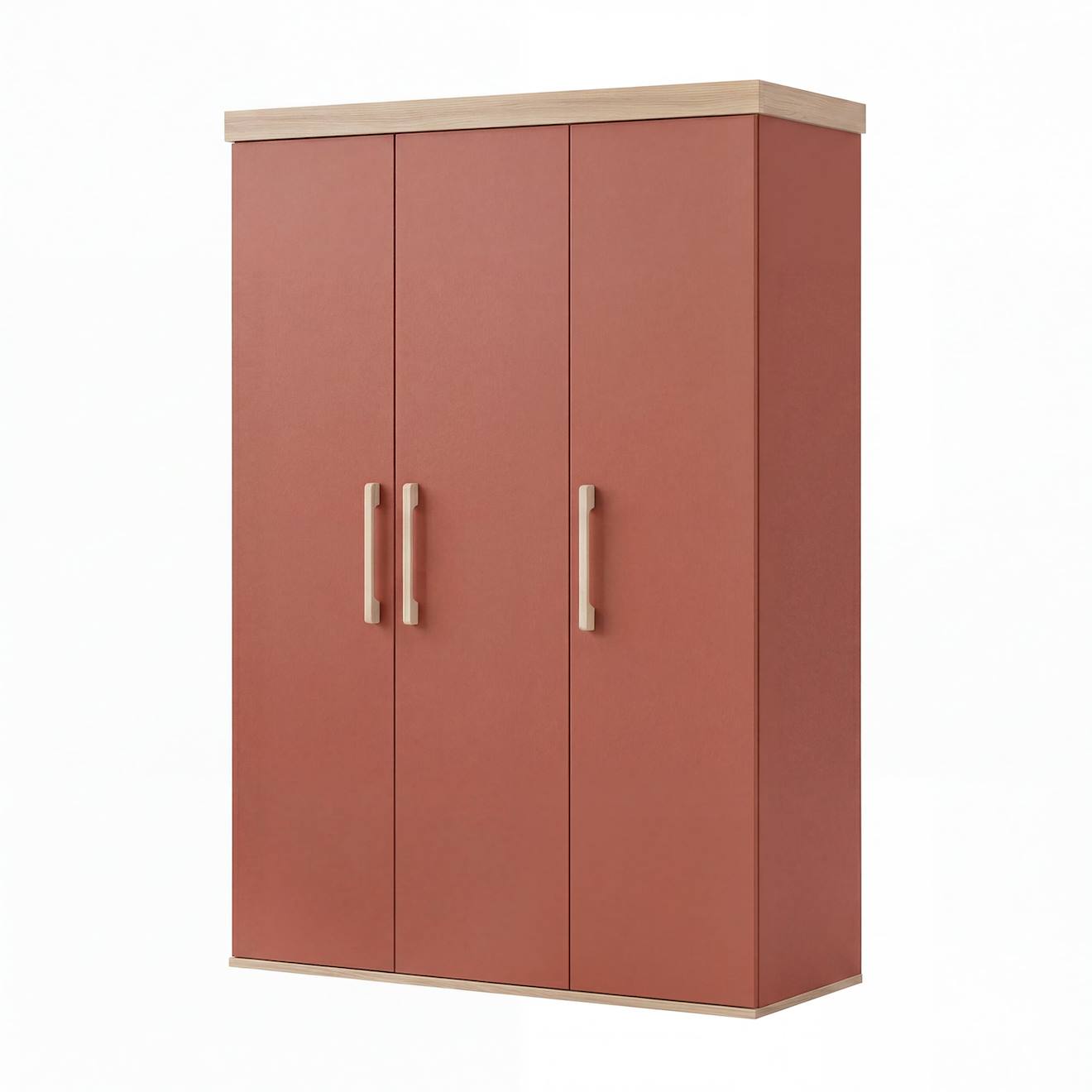 Armoire Enfant ‘jimmy’ – 3 Portes – Poignées En Bois Massif Mauve