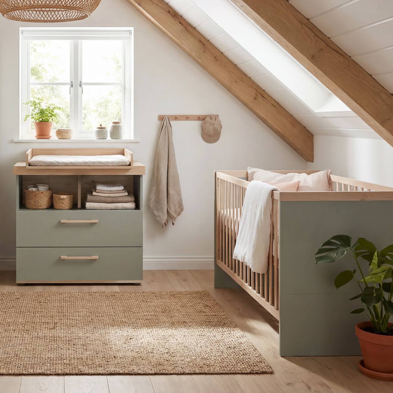 Ensemble Chambre Bébé 'jimmy' – Set Duo – Chambre Évolutive Au Design Scandinave Sauge
