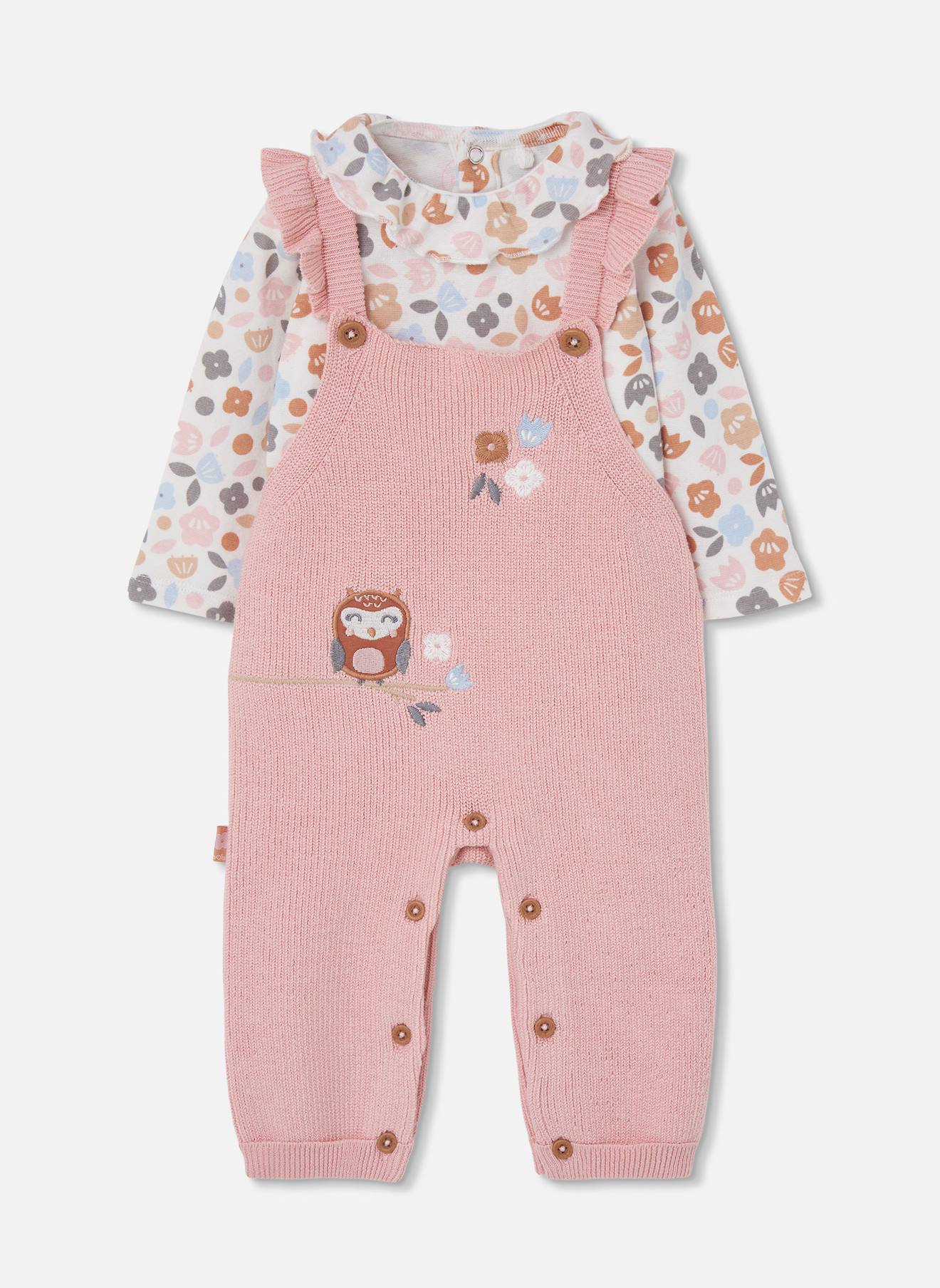 Ensemble Bébé Fille Maille Brodé Hibou Pink