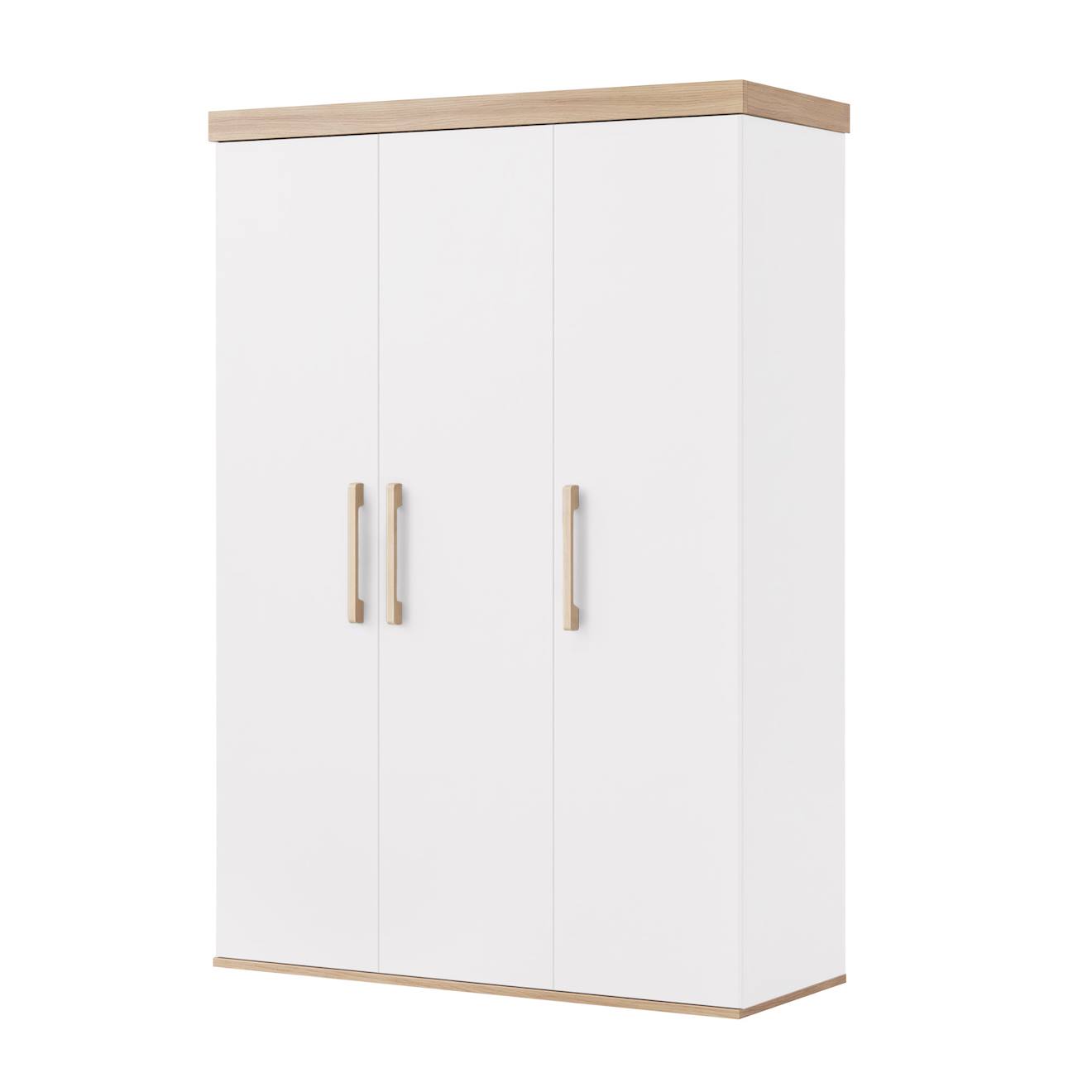 Armoire Enfant ‘jimmy’ – 3 Portes – Poignées En Bois Massif Blanc