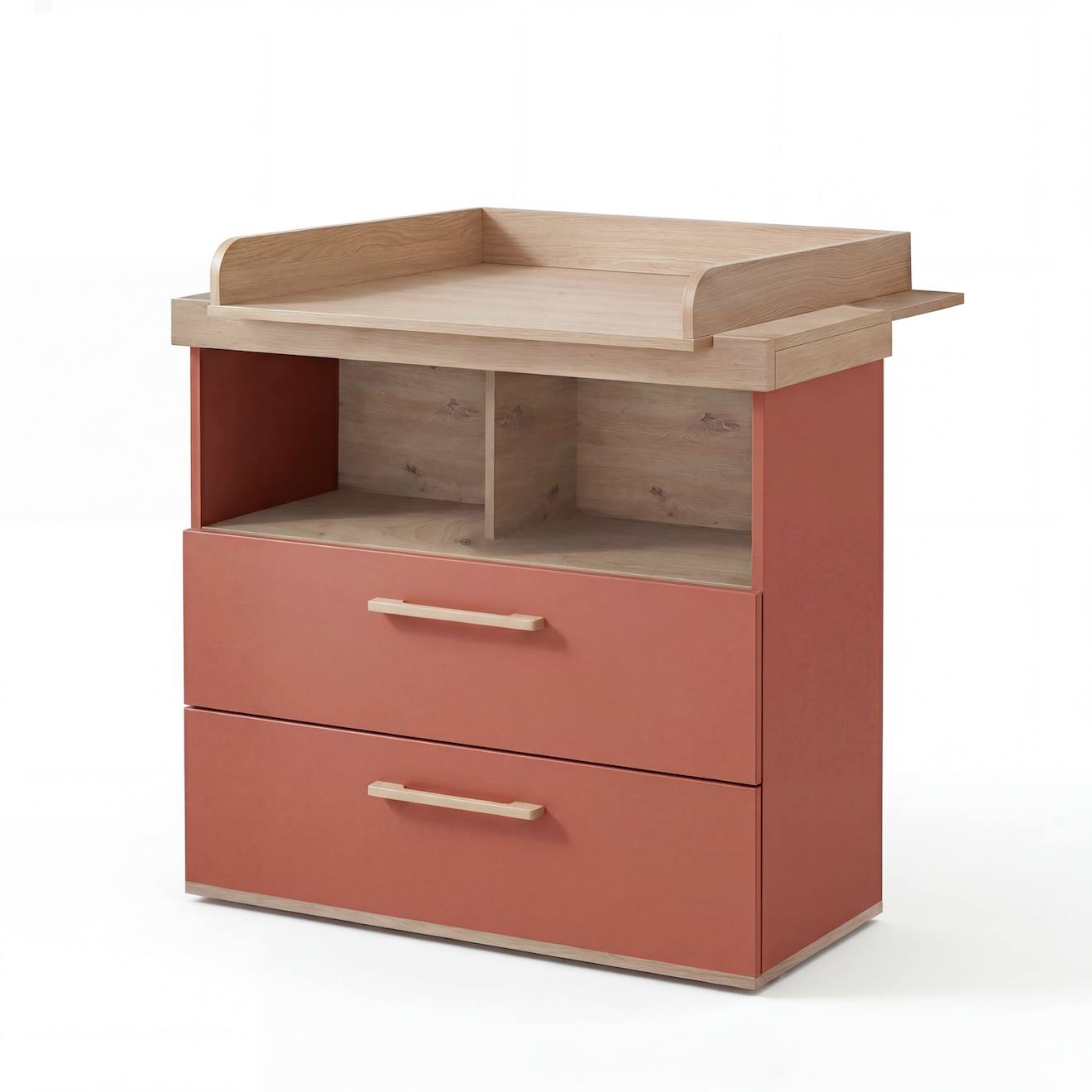 Commode À Langer 'jimmy' Avec Tiroir / Compartiment Ouvert – Poignées En Bois Massif Mauve