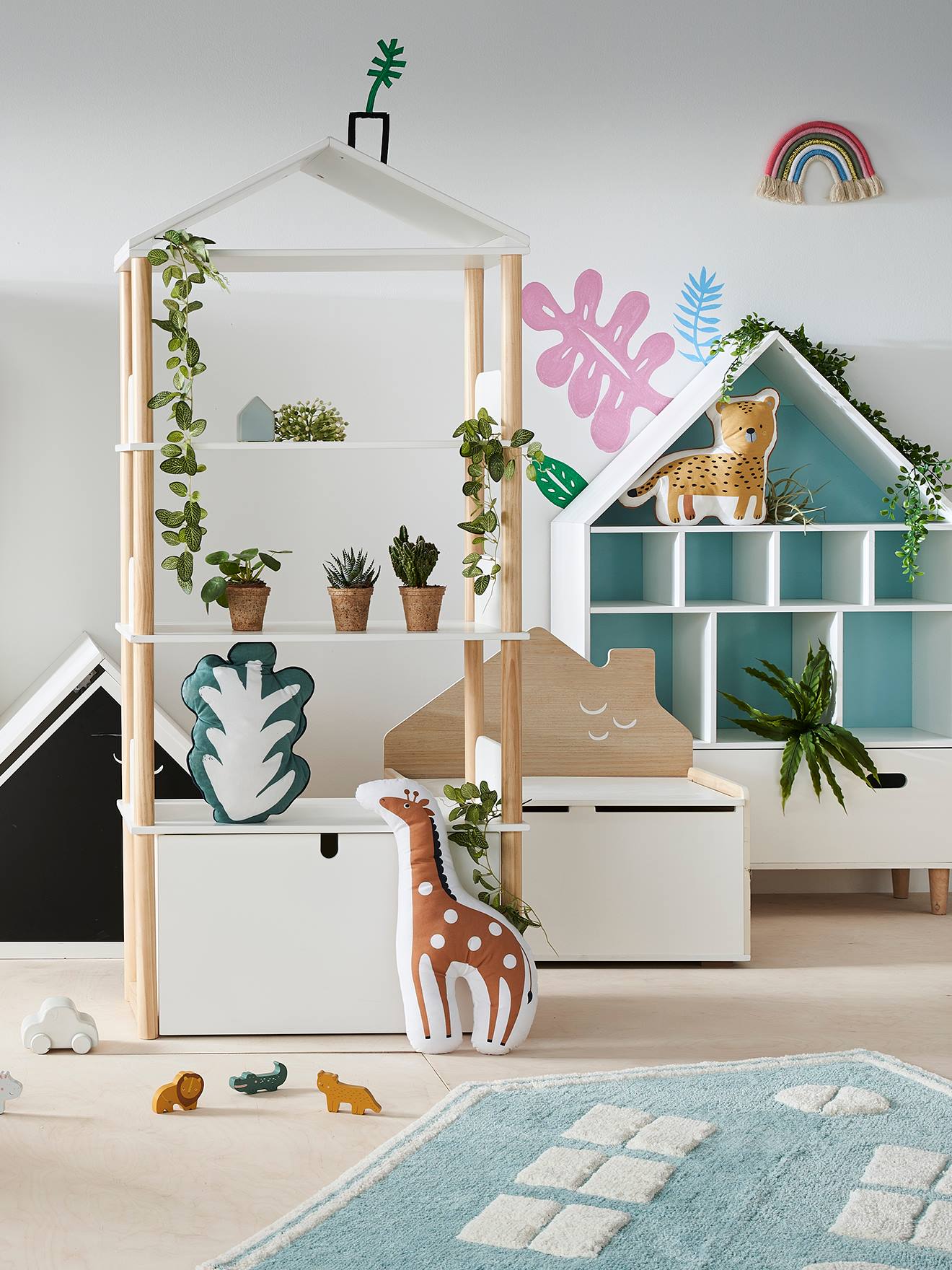 Etagère bibliothèque maison LIGNE WOODY blanc/bois