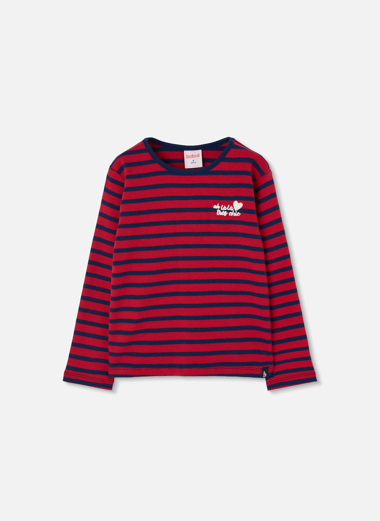 T-shirt Fille En Maille Rayures Marinières Multicolore
