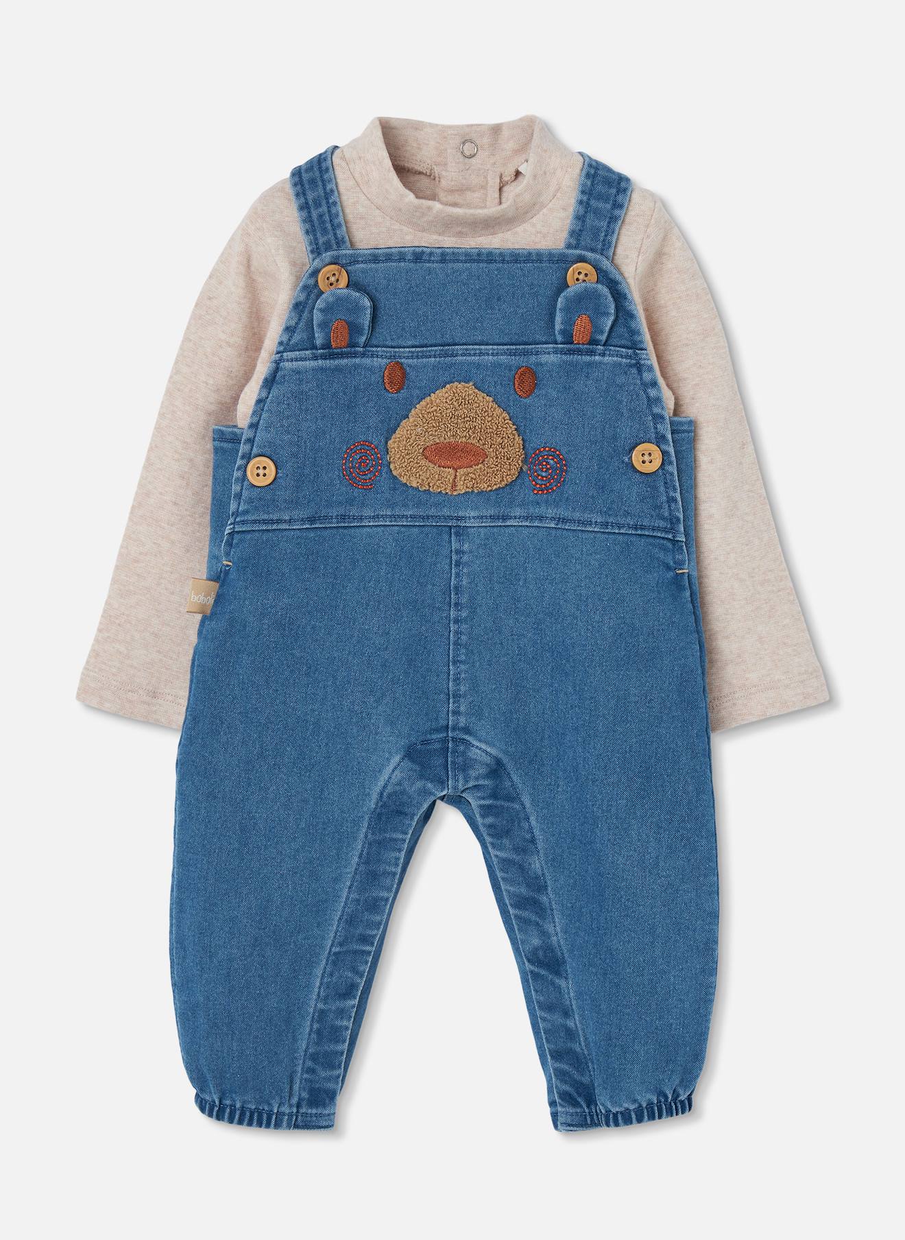 Ensemble Bébé Garçon Denim Brodé D'ours Bleu Ensemble Bébé Garçon Denim Brodé D'ours Bleu