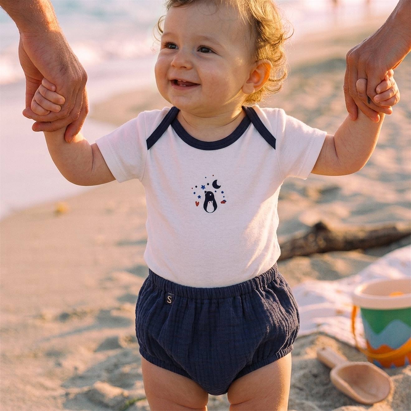 Culotte Bloomer Bébé En Coton Lot De 2 Bleu/blanc