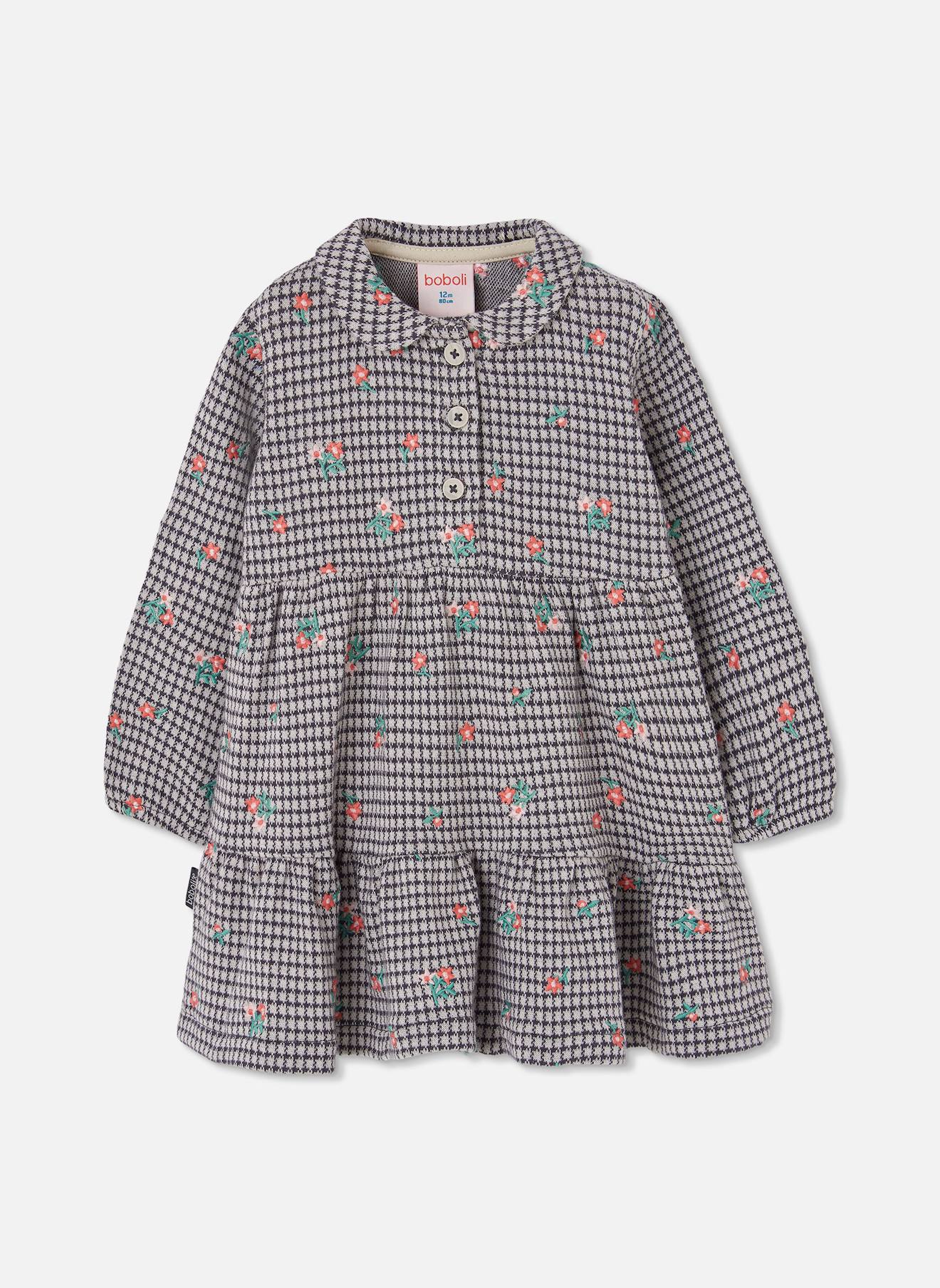Robe Fille En Maille À Carreaux Et Fleurs Multicolore