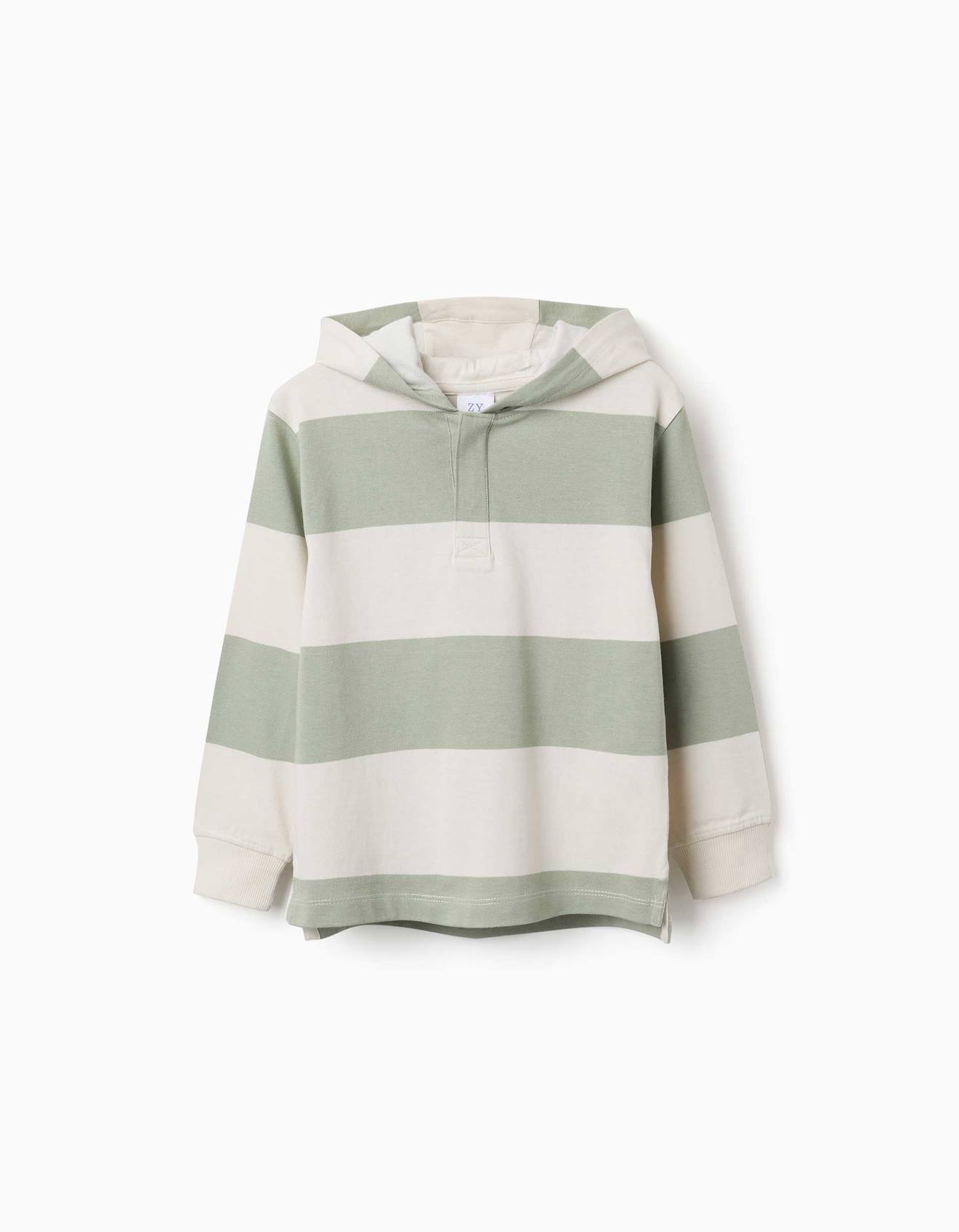 Sweat En Coton Avec Capuche Et À Rayures Vert Clair
