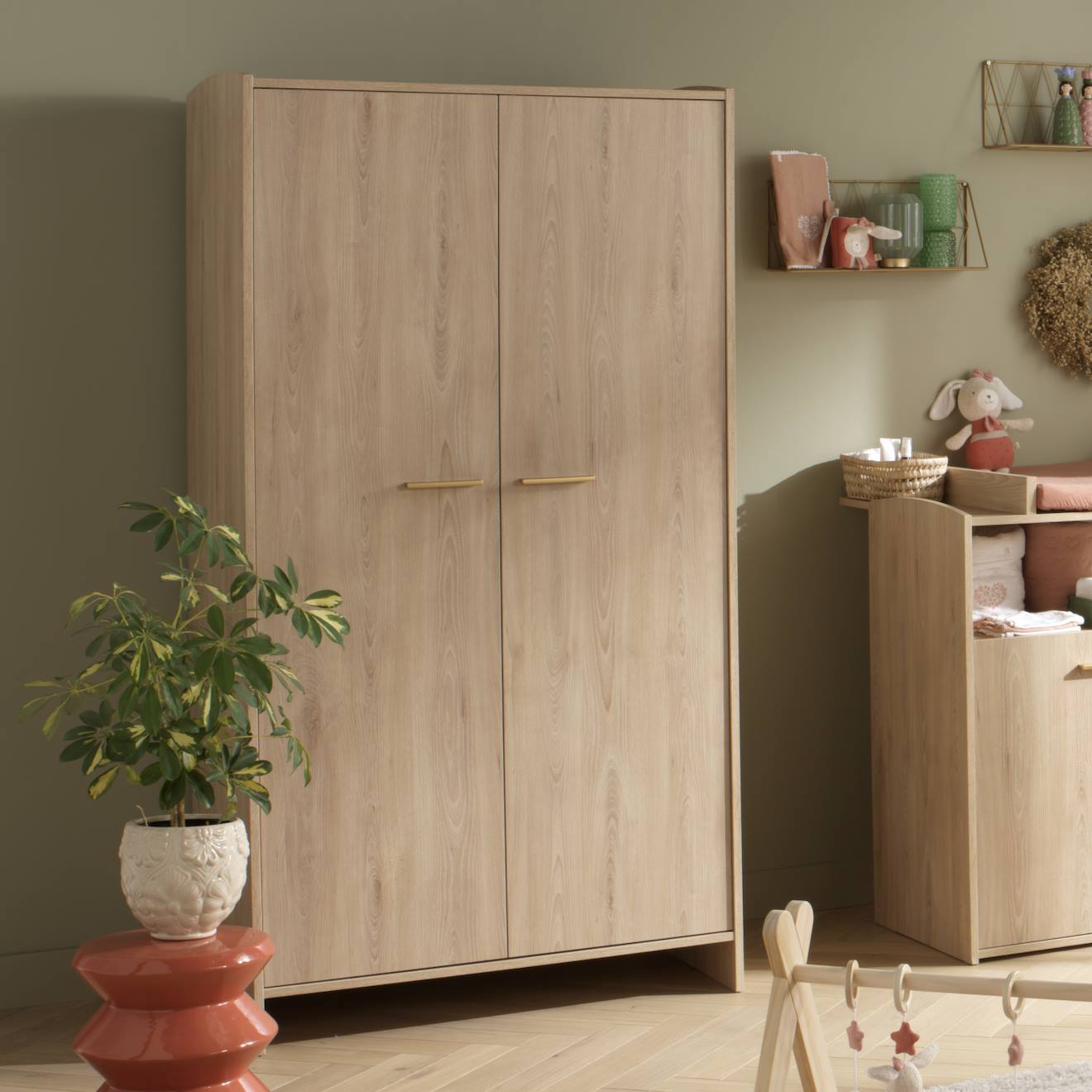Armoire 2 Portes Décor Bois Hêtre - Adele Marron