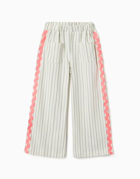 Fille-Pantalon-Pantalon en coton à rayures avec galon ric rac