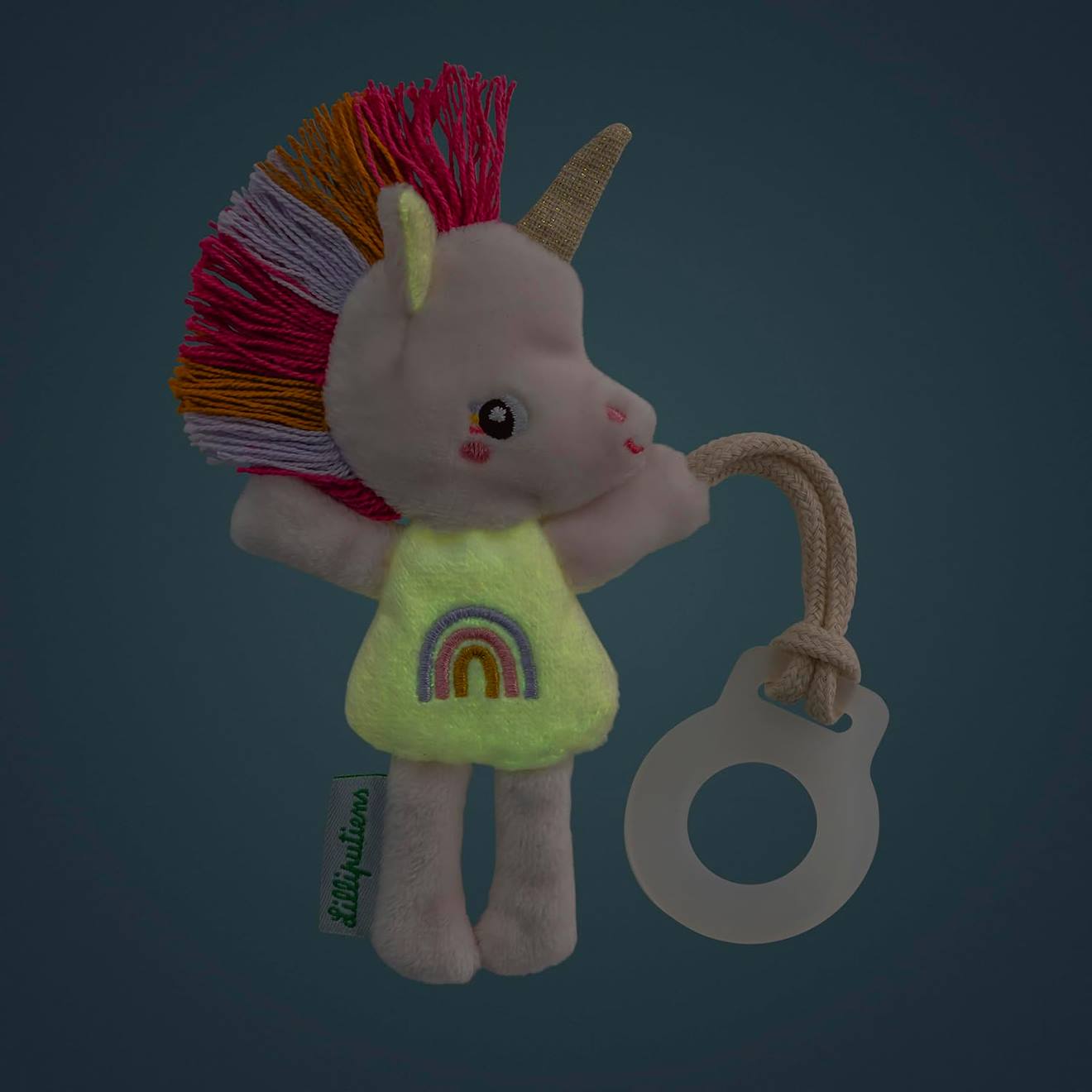 Doudou Attache Sucette Jack Mini Ami De La Nuit Blanc, Rose, Jaune (Lilliputien) - Image 2