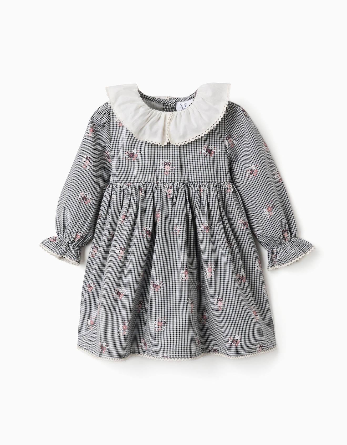 Robe En Coton À Motif Vichy Et Imprimé Floral Bleu Foncé
