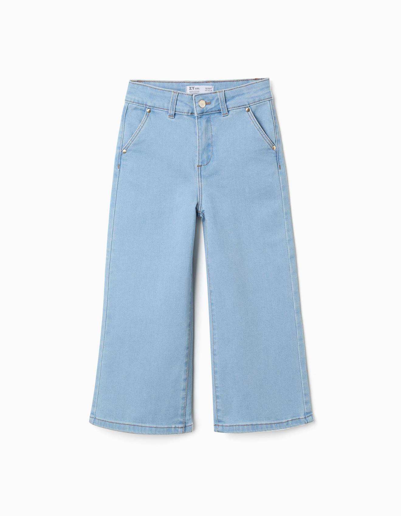 Jean À Jambe Large Avec Poches Devant Et Derrière Bleu Clair