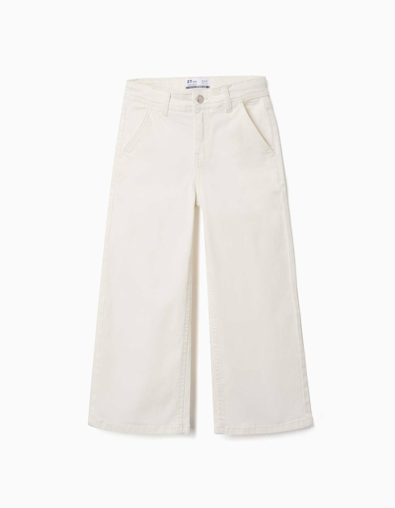 Pantalon À Jambe Large En Sergé Avec Quatre Poches Blanc