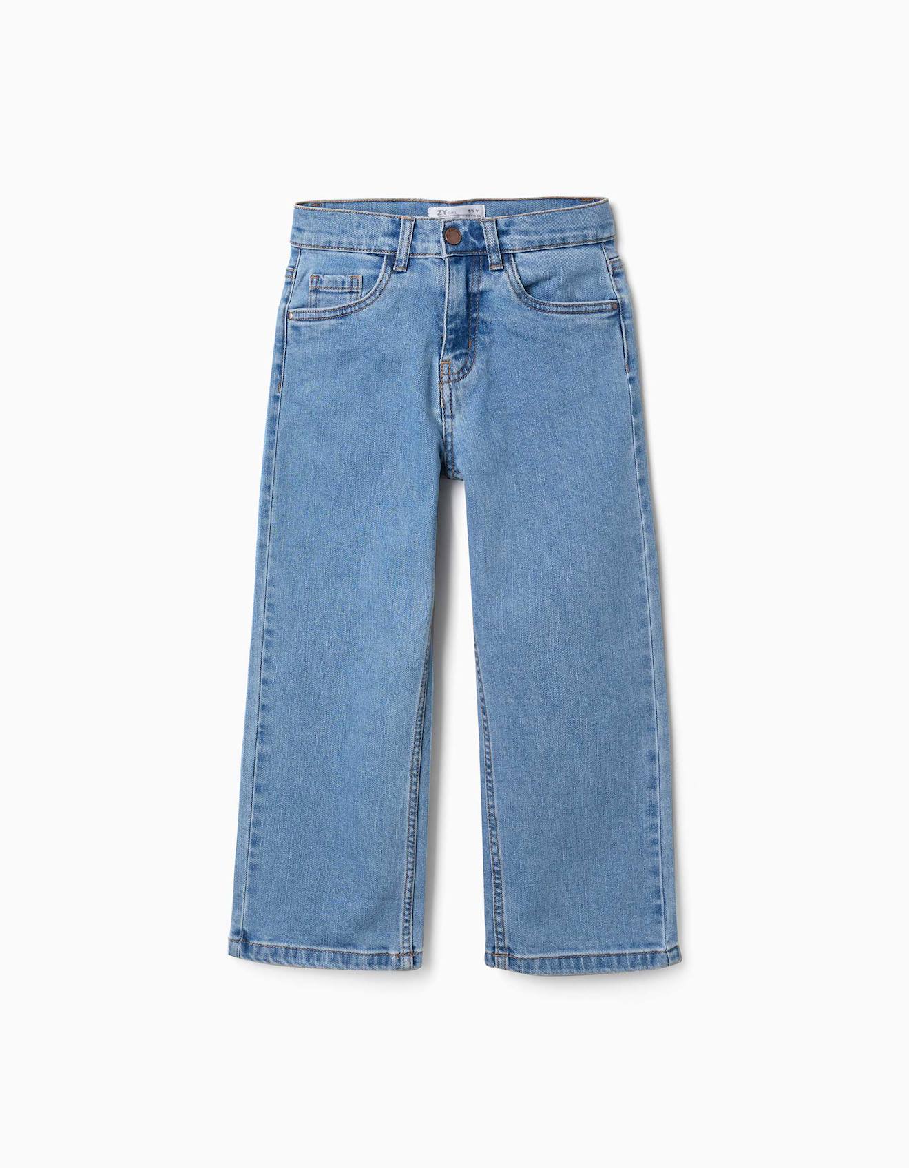Pantalon En Jean À Coupe Droite Avec 5 Poches Bleu