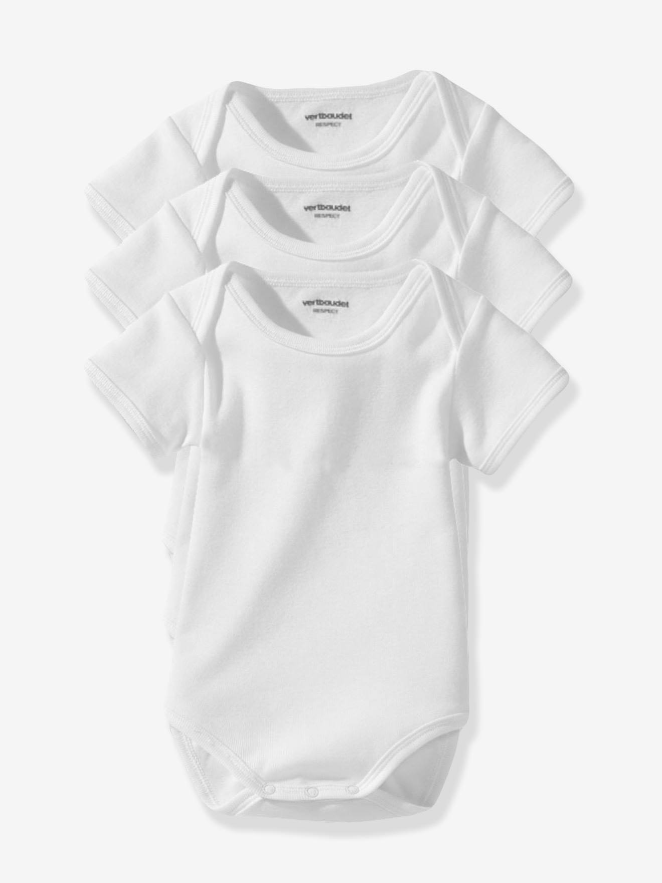SOLDES - Lot de 3 bodies bébé Bio Collection blancs manches courtes blanc vertbaudet