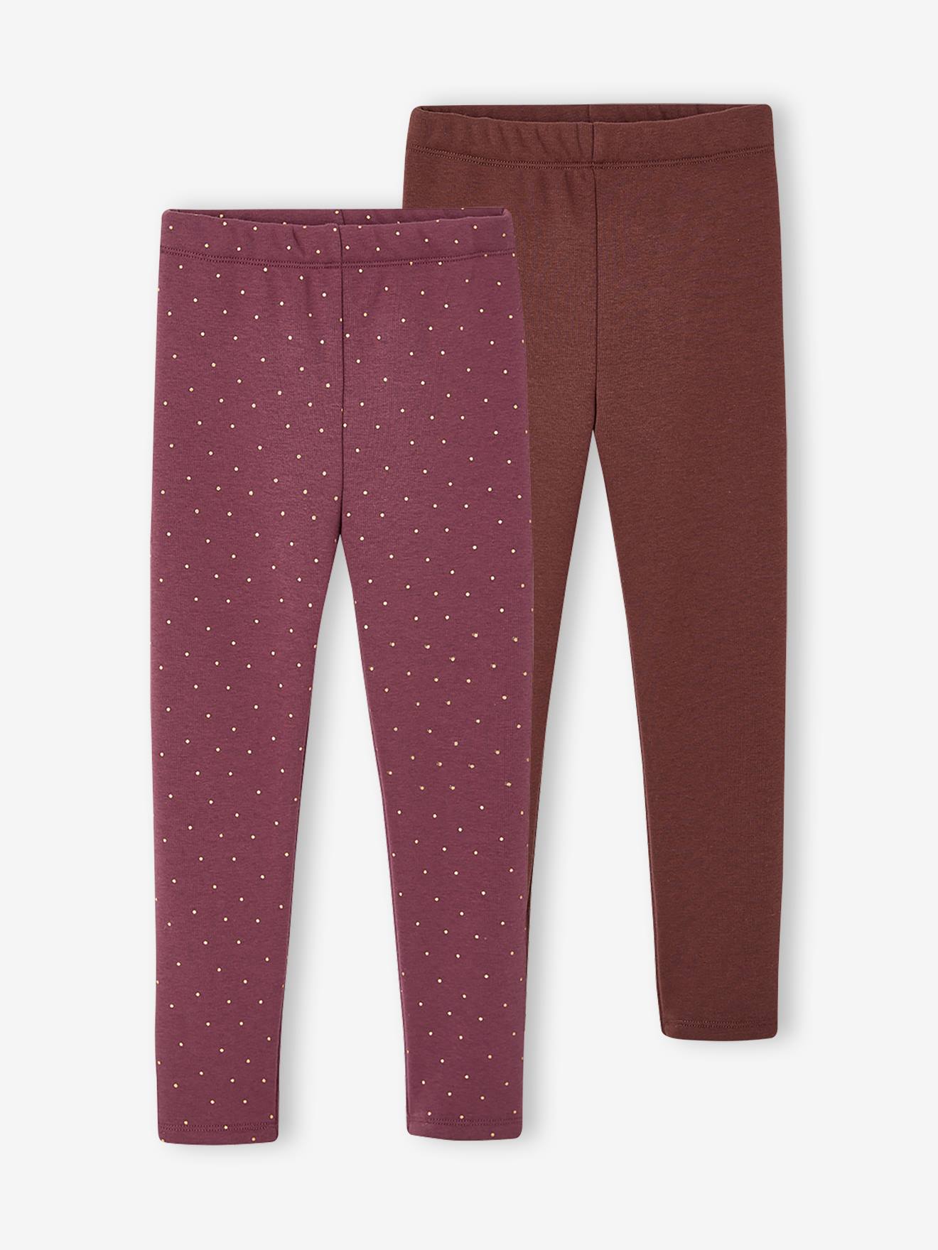 Lot 2 Leggings fille doublés maille polaire prune