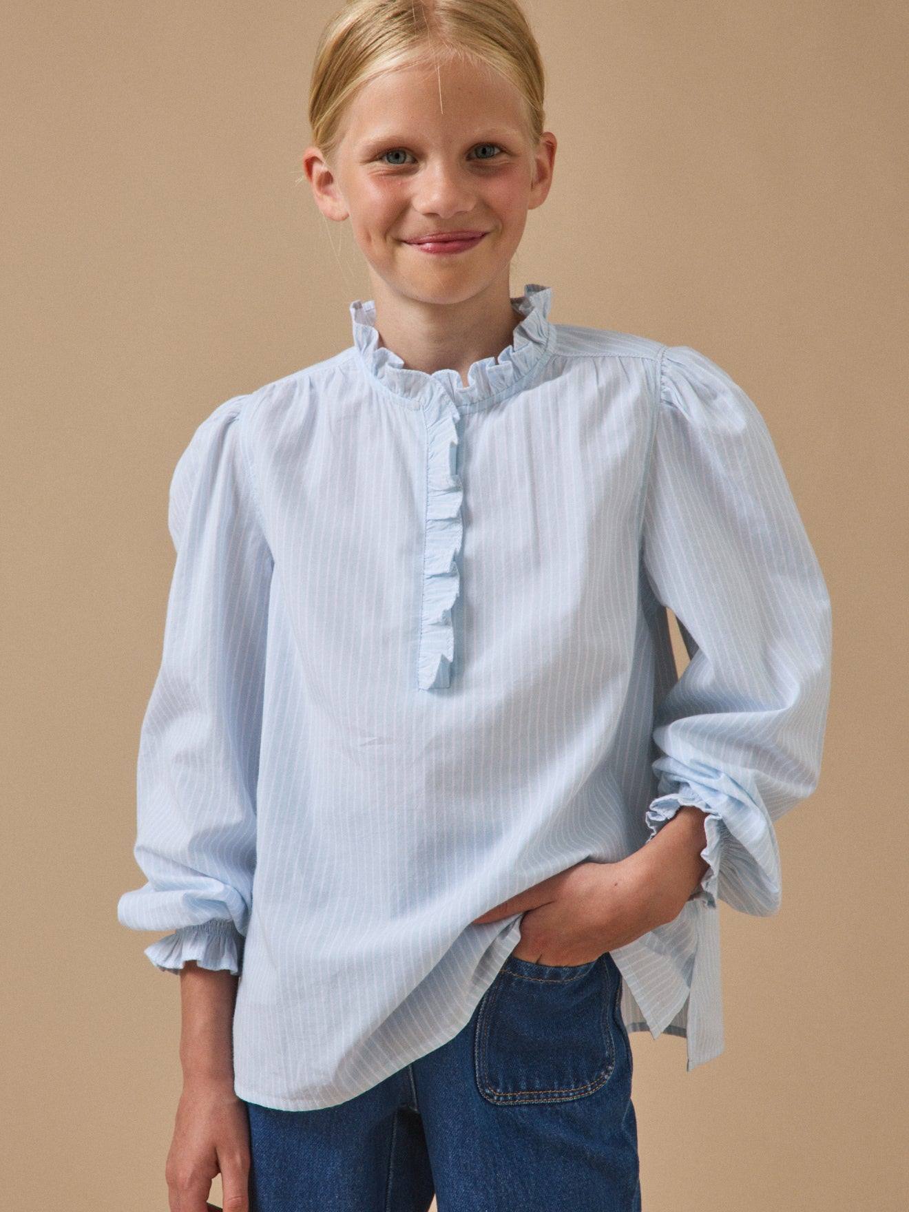 Blouse À Volants Rayure Bleue