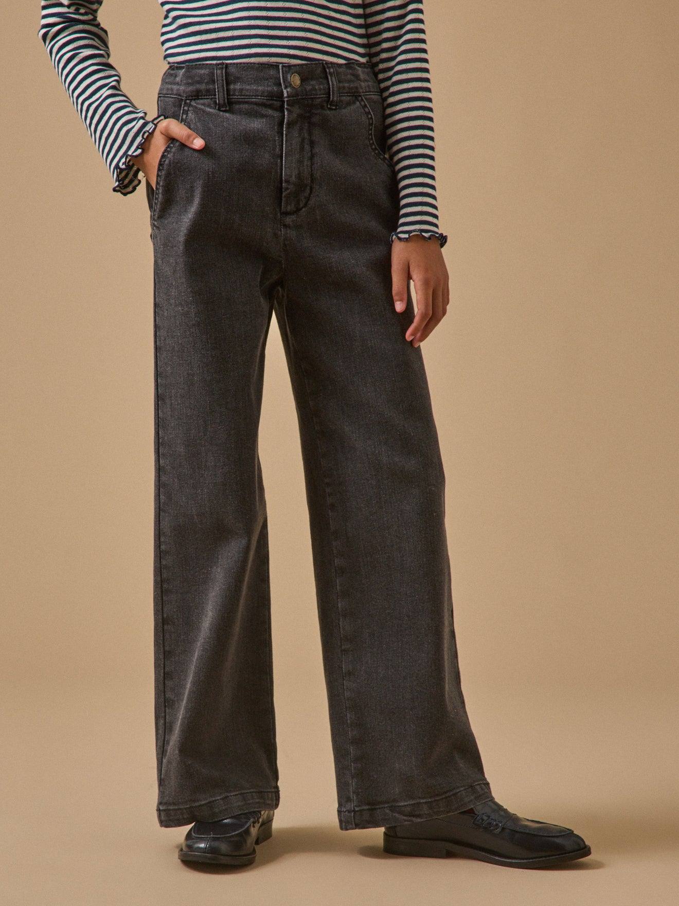 Pantalon Large En Denim Fille Denim Gris Fonce