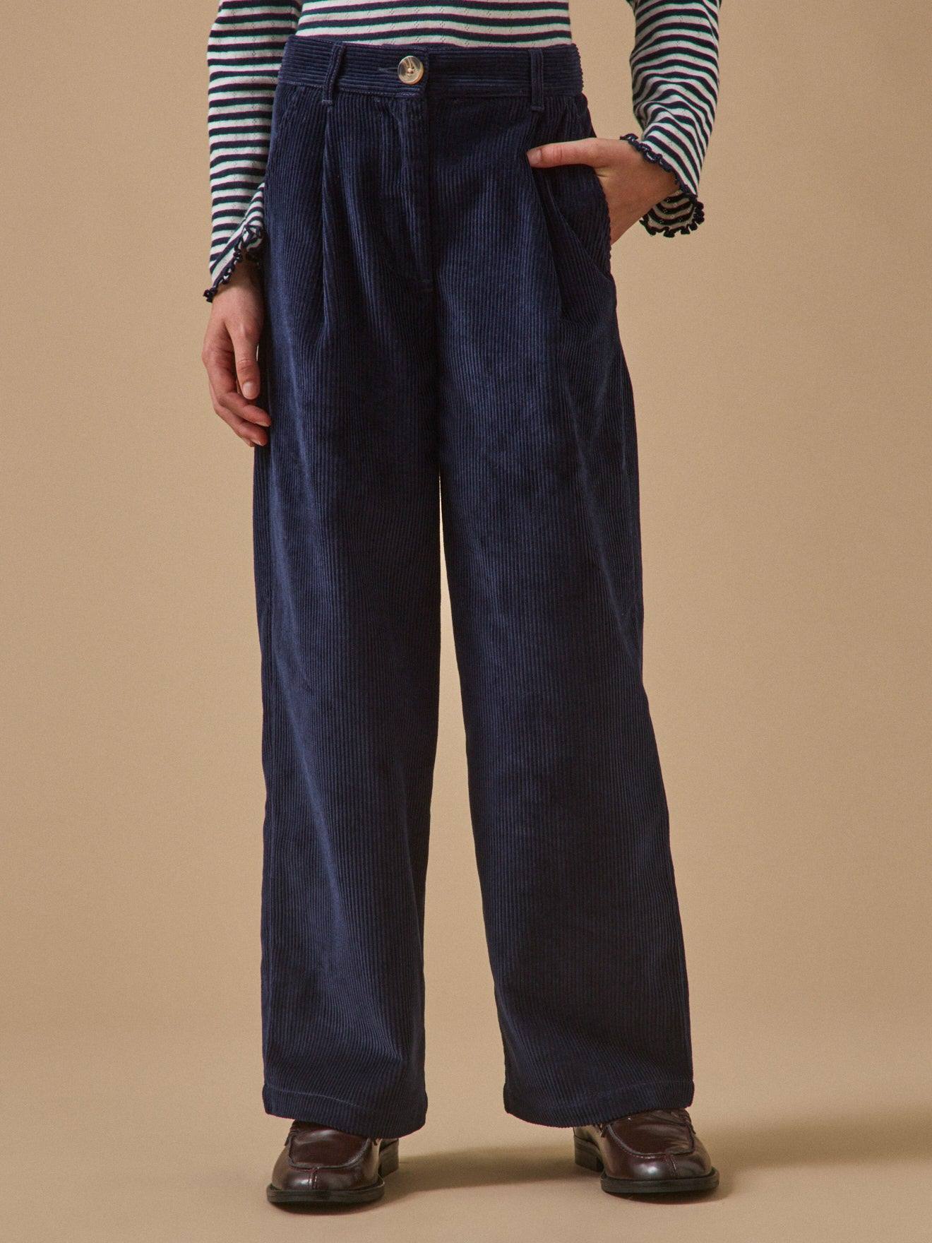 Pantalon Flare En Velours Marine