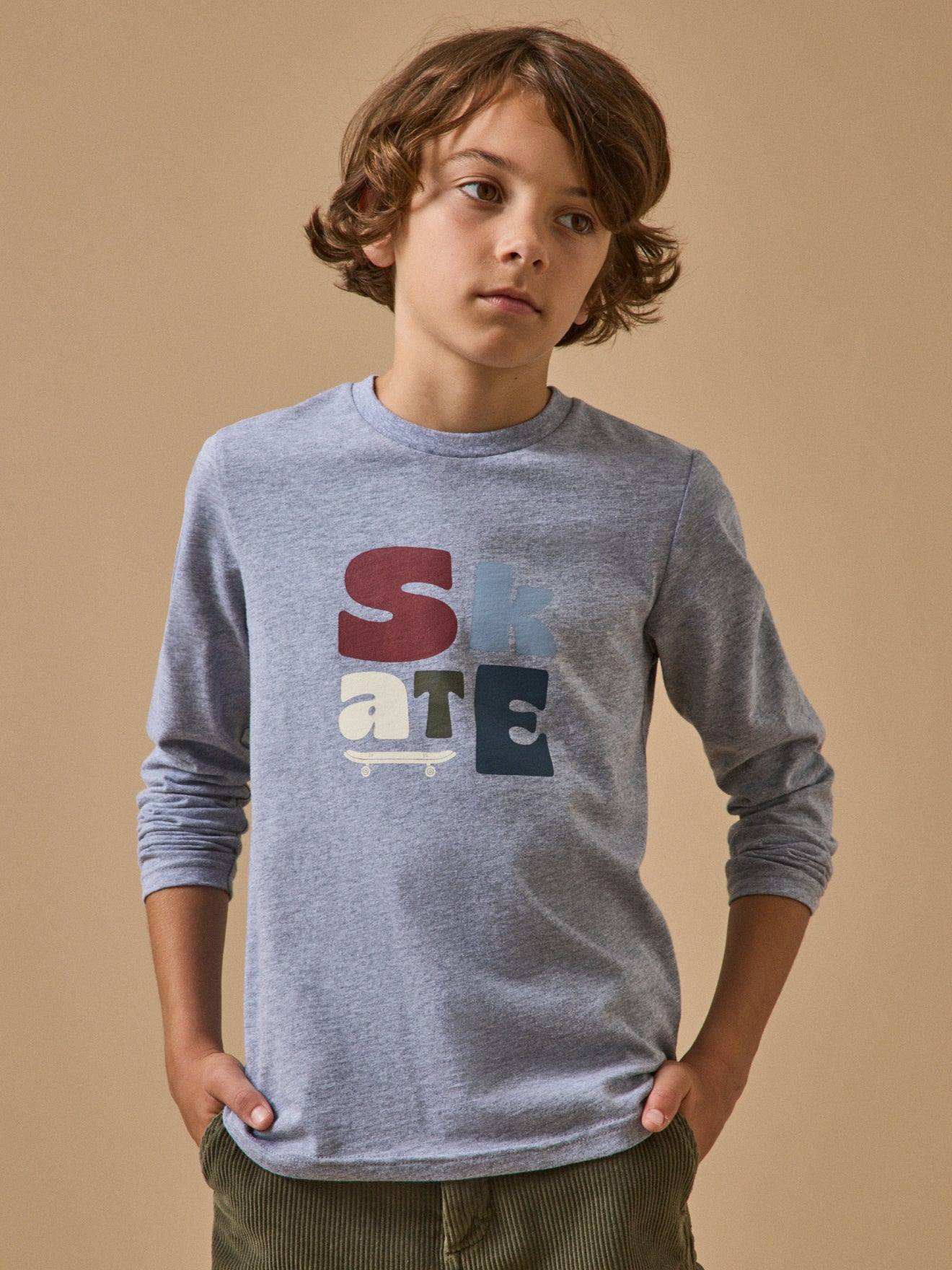 T-shirt Imprimé Garçon - Coton Biologique Gris Chine