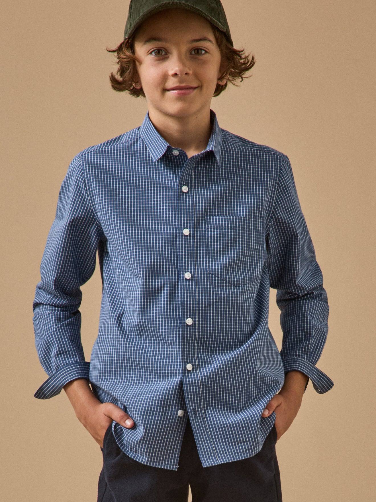 Chemise À Carreaux Garçon Carreaux Bleu Denim
