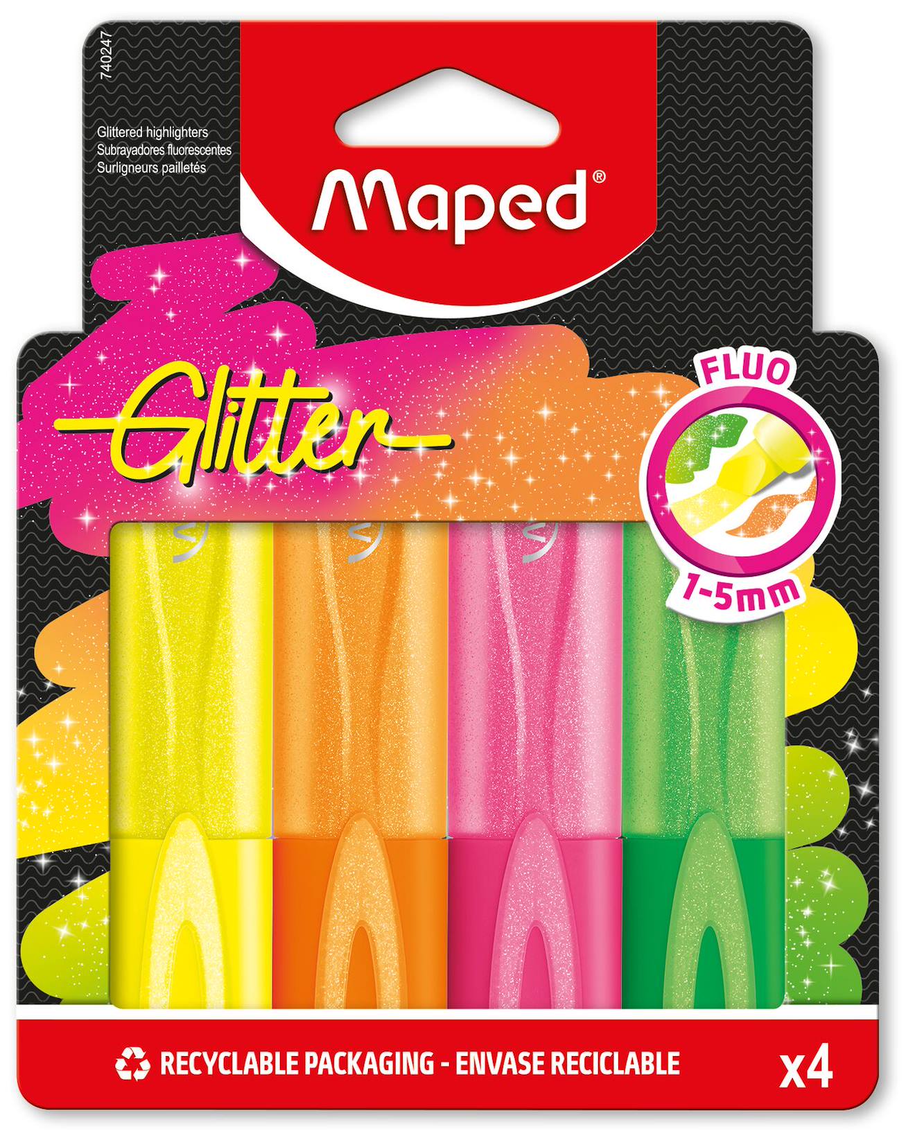 Surligneurs Fluo Glitter Pointe Biseautée Multicolore