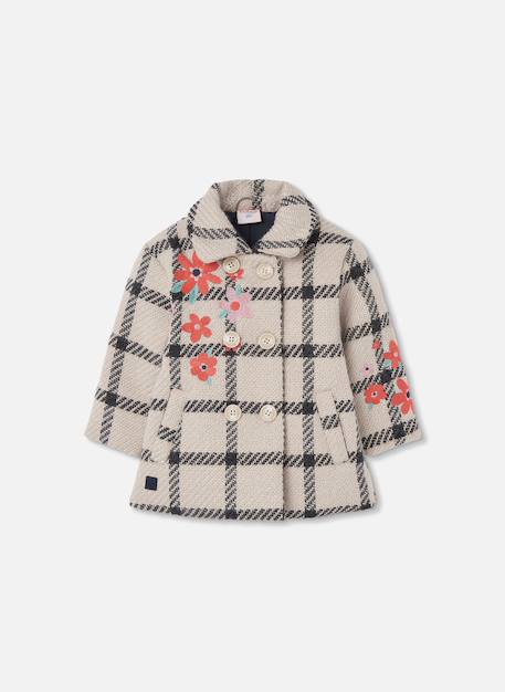 Manteau fille carreaux broderie fleurs  - vertbaudet enfant