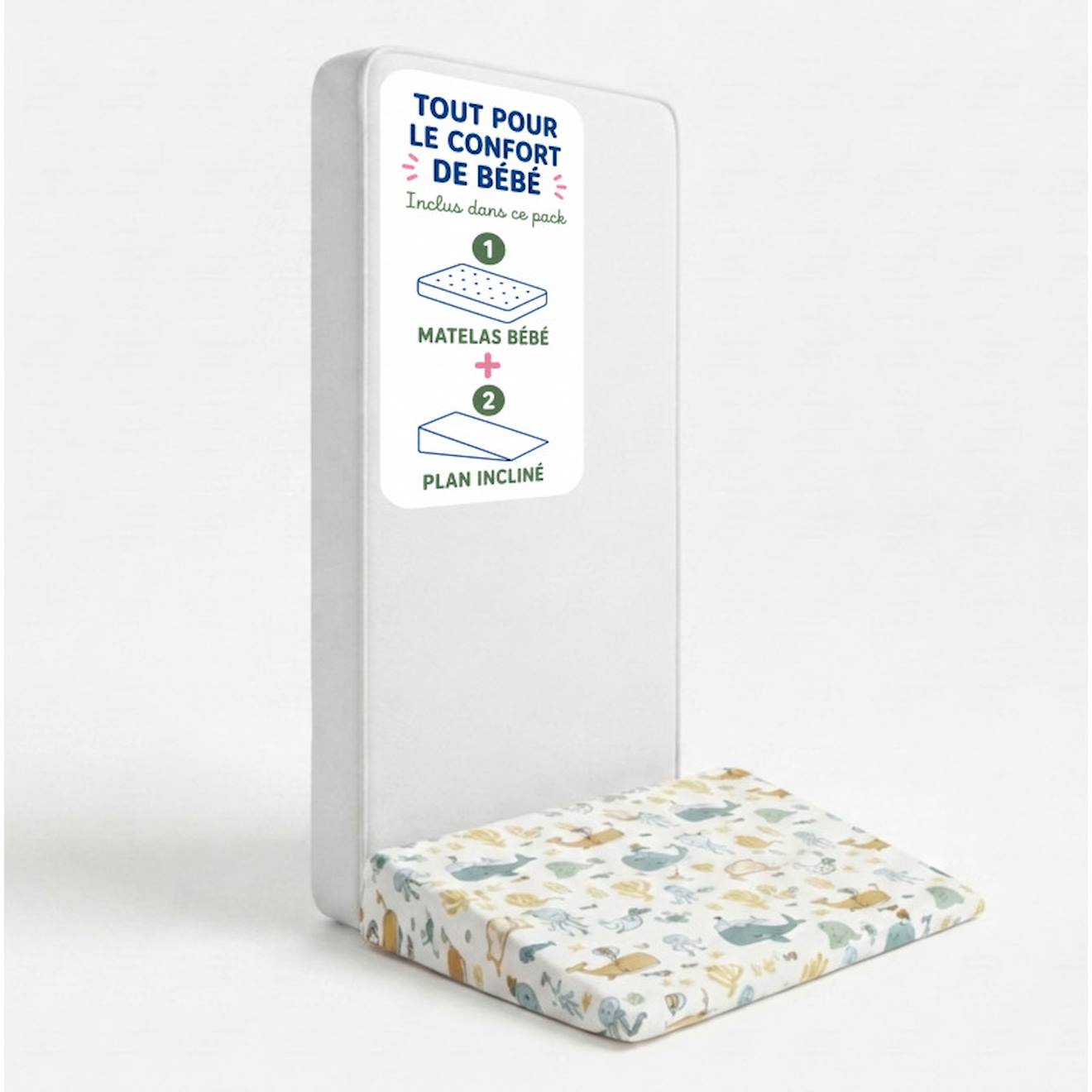 Pack Matelas Bébé 60x120 Cm + Plan Incliné Coton Sweety - Confort Souple Et Position Idéale Rose (Les Noursons) - Couverture