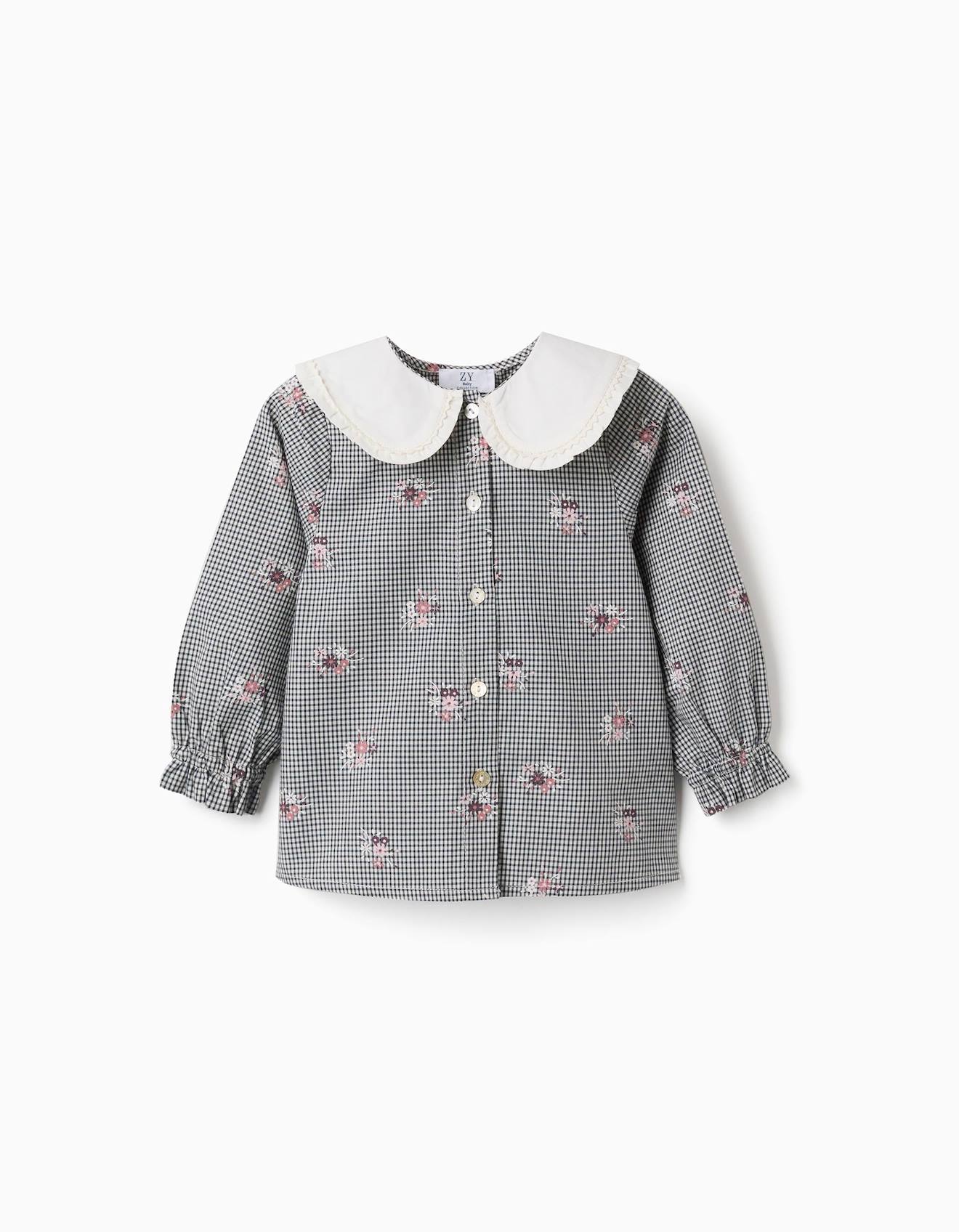 Chemise En Coton À Motif Vichy Avec Imprimé Floral Bleu Foncé