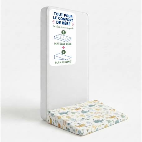 Pack matelas bébé 60x120 cm + plan incliné coton sweety - confort souple et position idéale Bleu+Rose 1 - vertbaudet enfant 