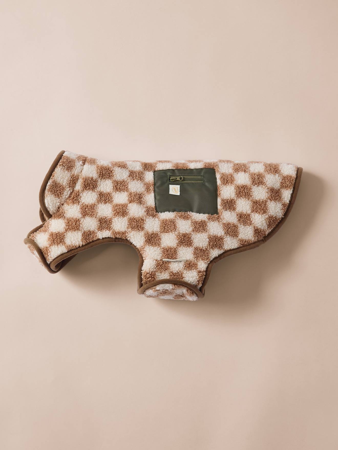 Manteau polaire chien carreaux marron