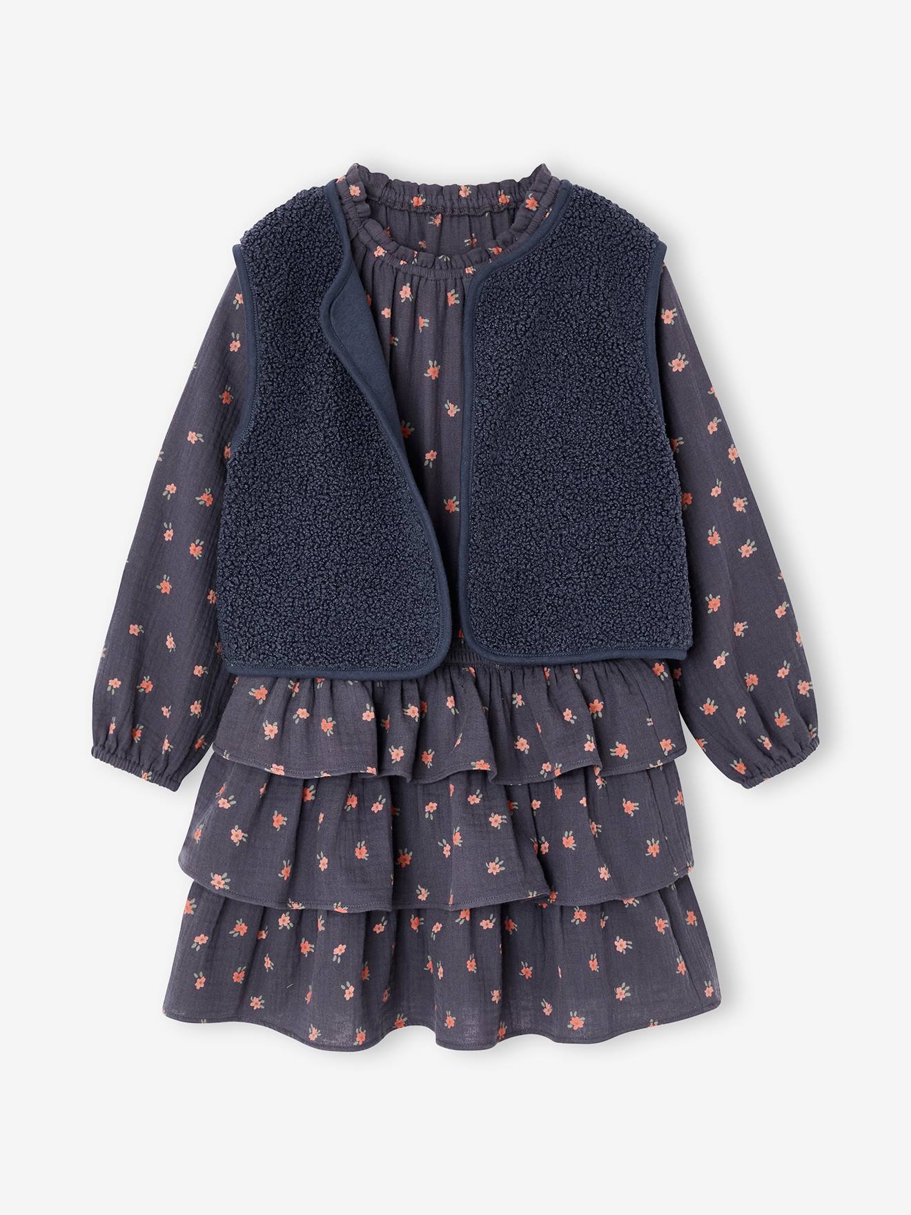 Ensemble robe et veste fille bleu ardoise