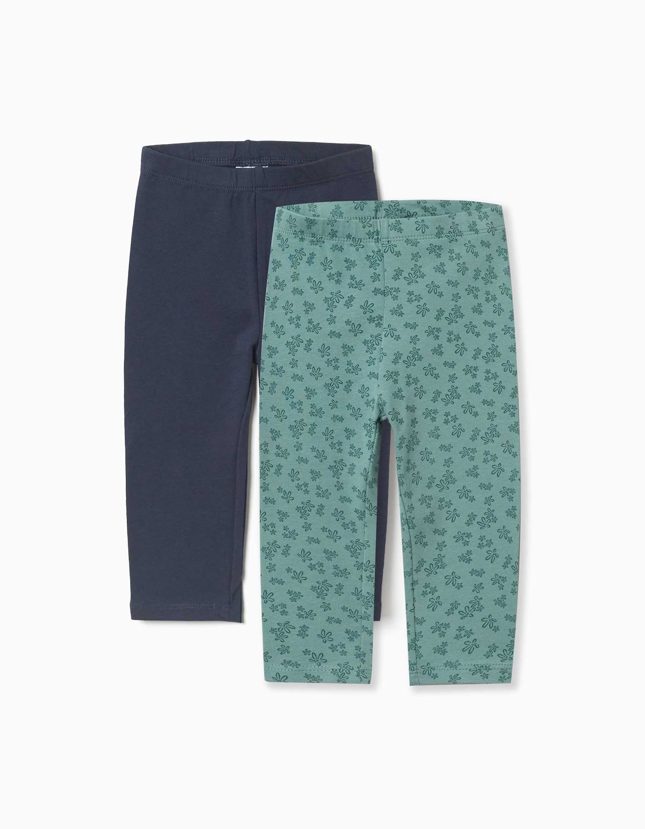 Lot De 2 Leggings Unis Et Imprimés Vert Clair