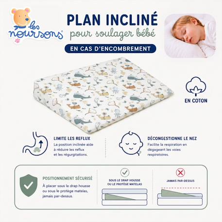 Pack matelas bébé 60x120 cm + plan incliné coton sweety - confort souple et position idéale Bleu+Rose 3 - vertbaudet enfant 