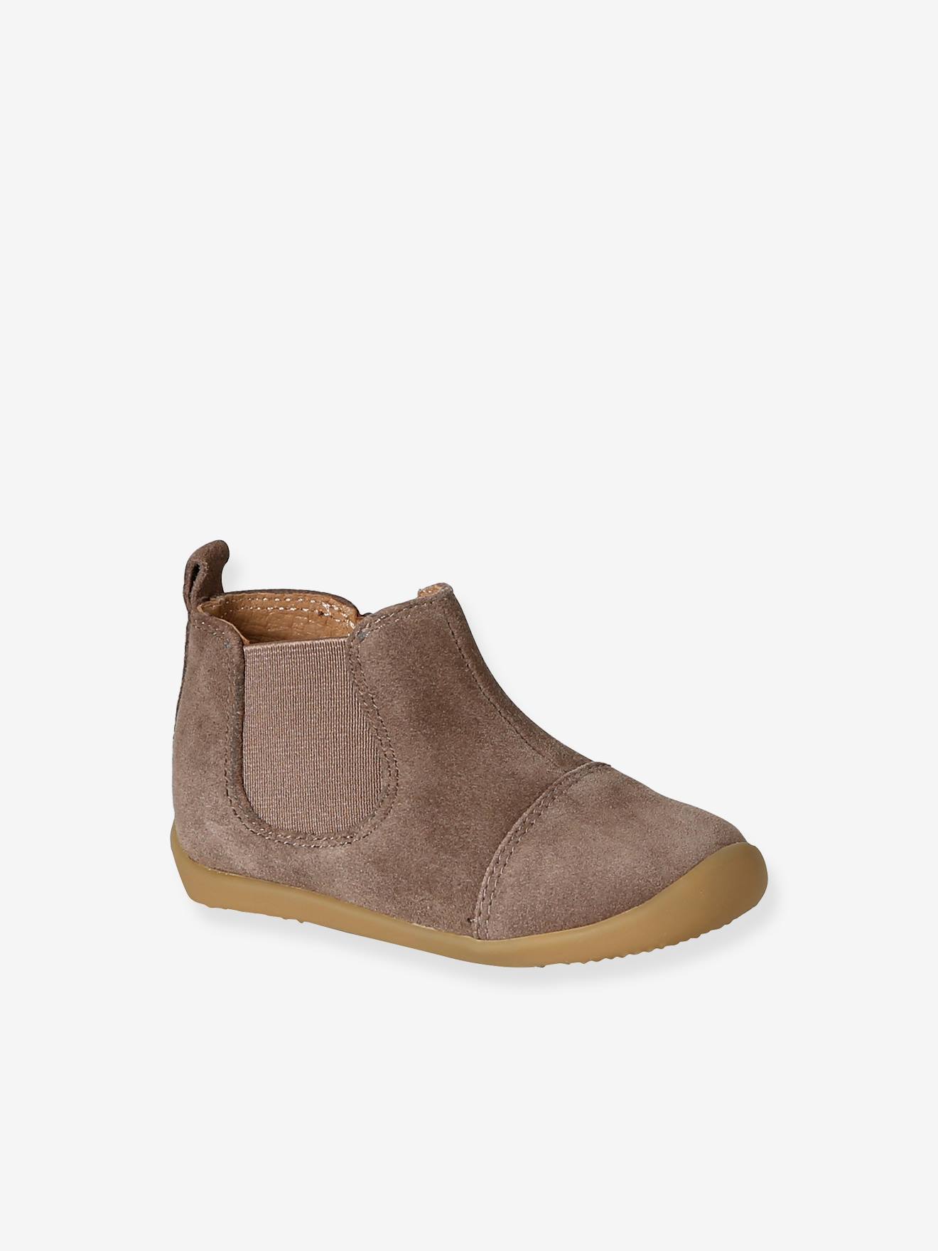 Boots souples en cuir zippées et élastiquées beige