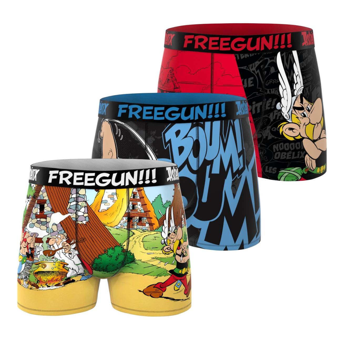 Lot De 3 Boxers Garçon Asterix Jaune/rouge/noir/bleu