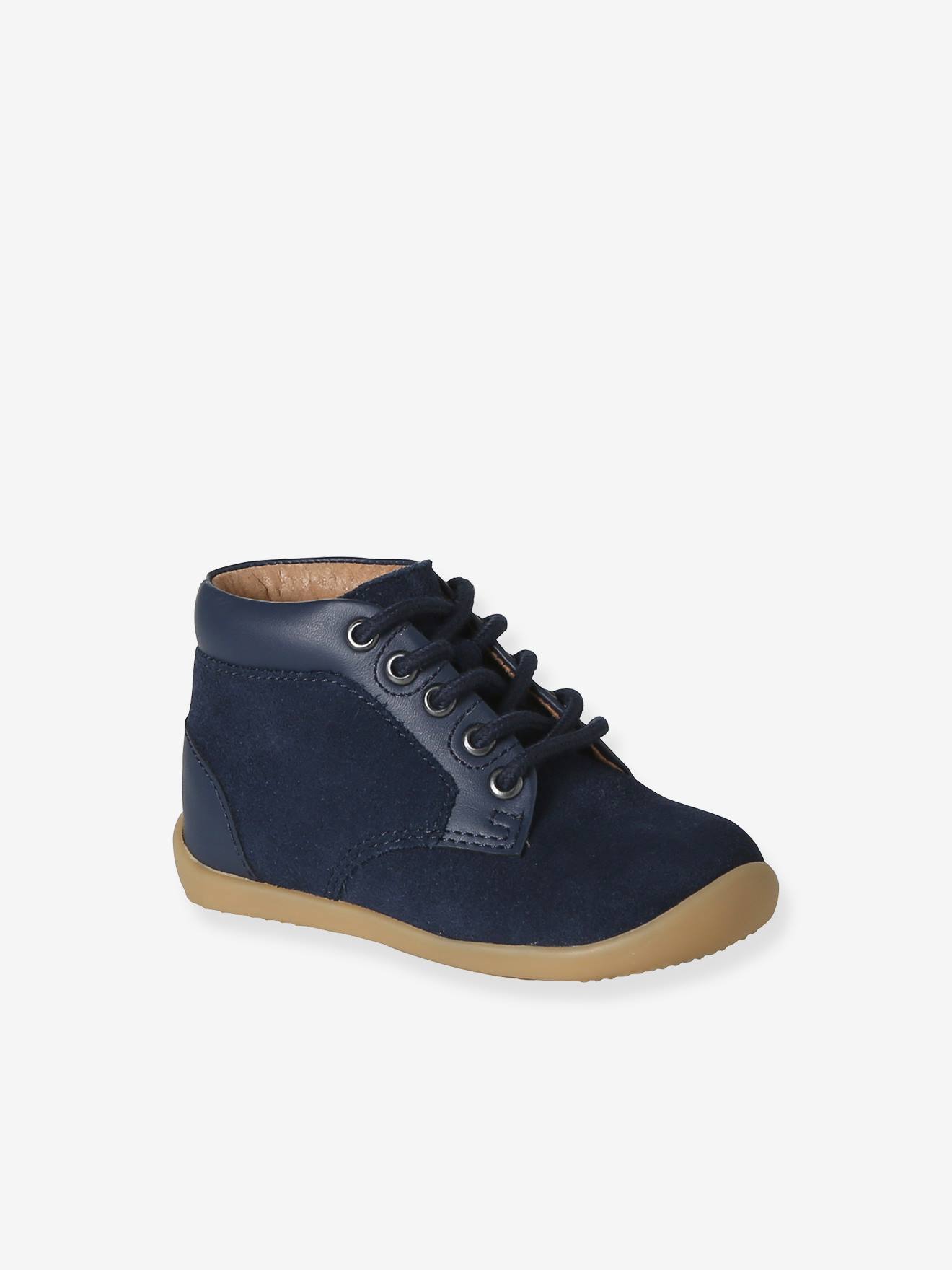 Bottillons lacés cuir souple bébé premiers pas bleu Bottillons lacés cuir souple bébé premiers pas bleu