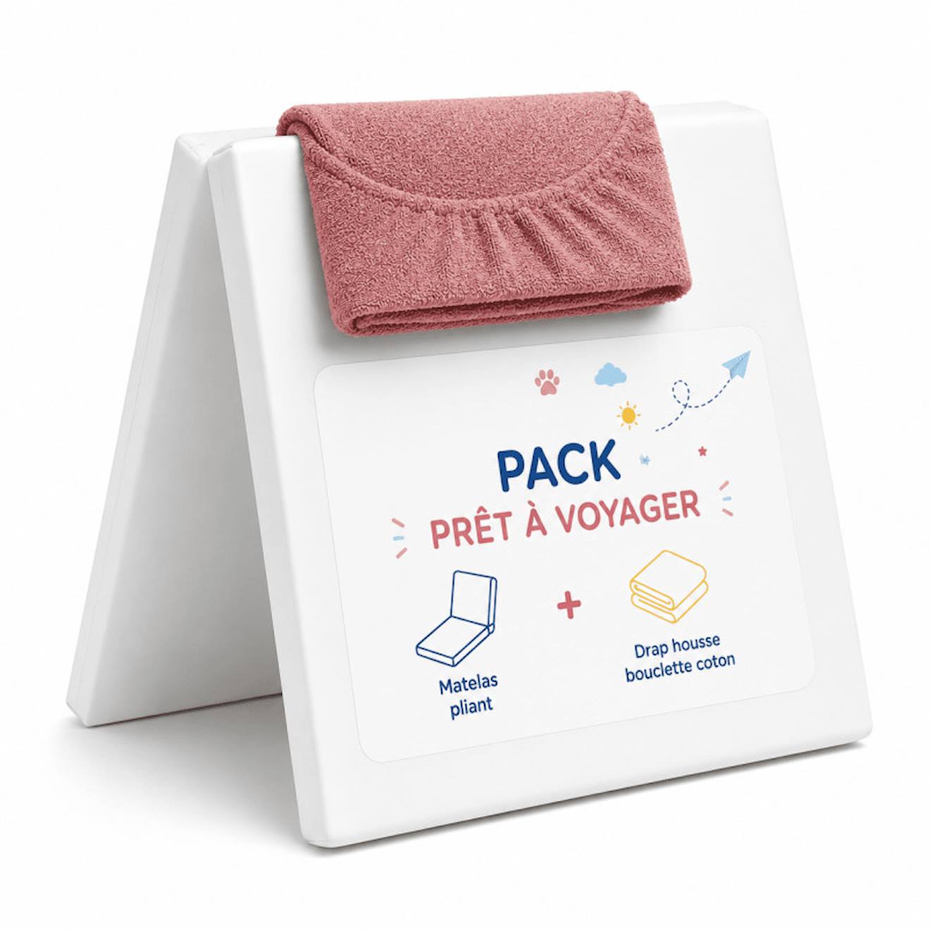 Pack Matelas Pliant 60x120 + Drap Housse Éponge Rose - Idéal Voyage - Déhoussable Et Sain Rose (Les Noursons) - Couverture